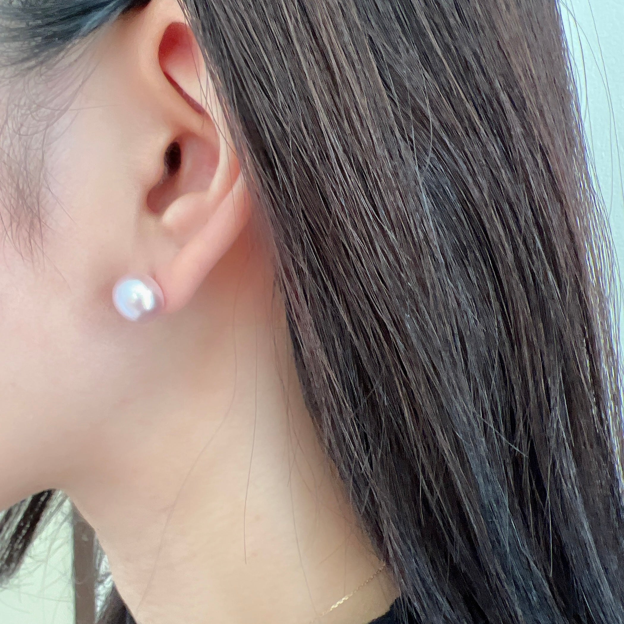 K18淡水ボタンパールピアス薄ピンク