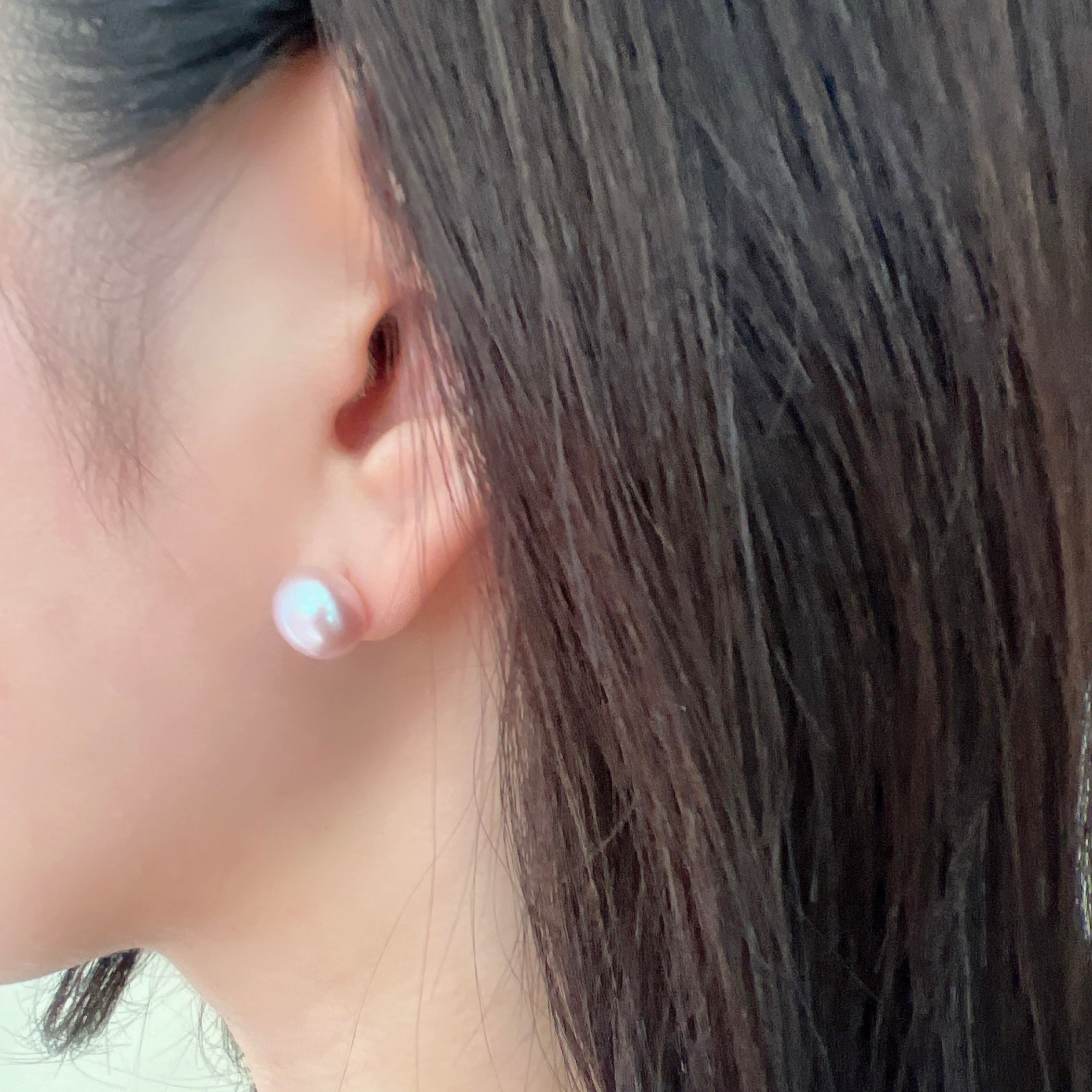 K18淡水ボタンパールピアス薄ピンク