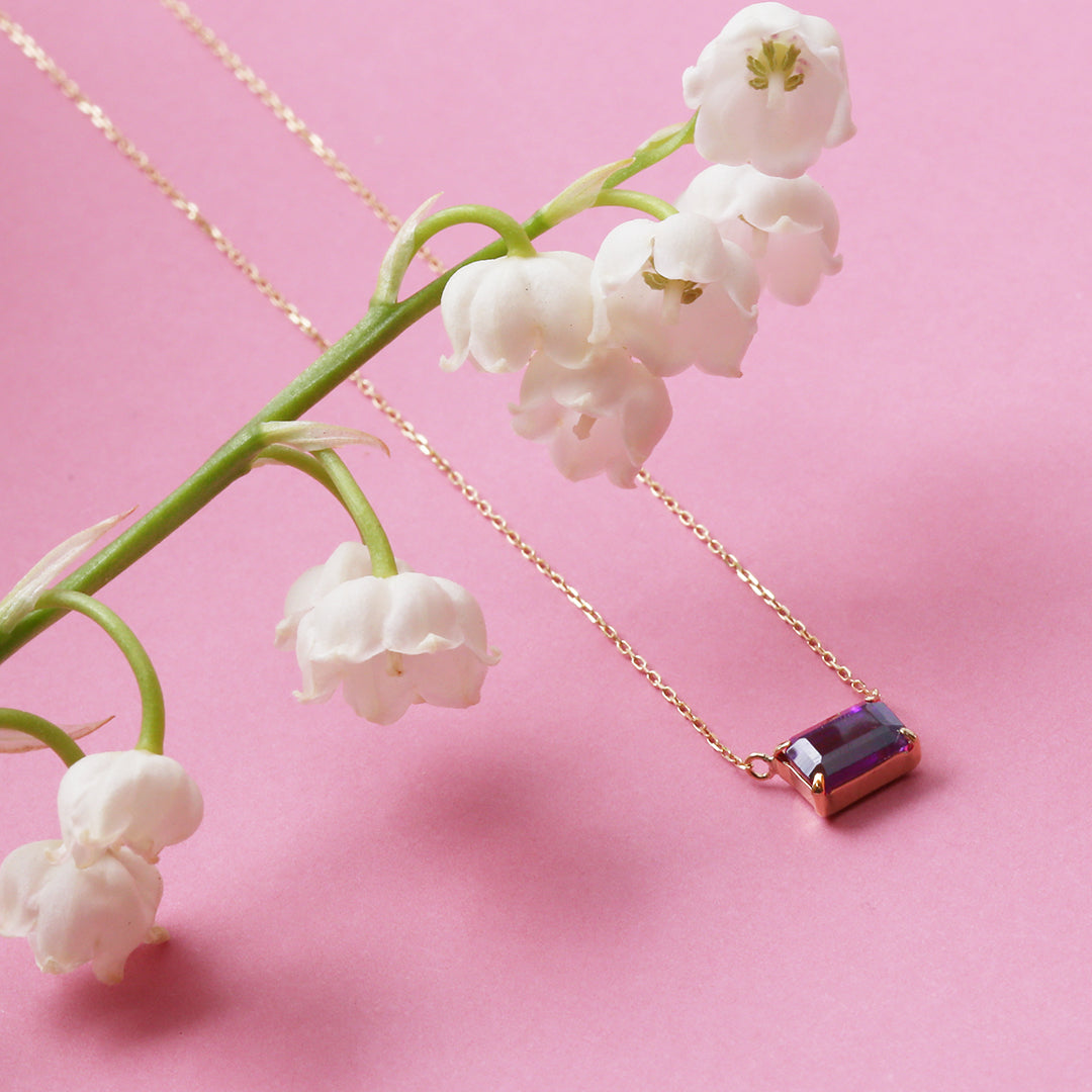 【受注生産品】K18スクエアアメジストネックレス