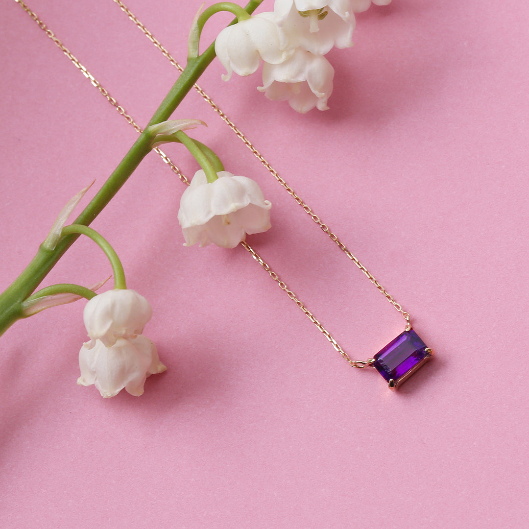 【受注生産品】K18スクエアアメジストネックレス