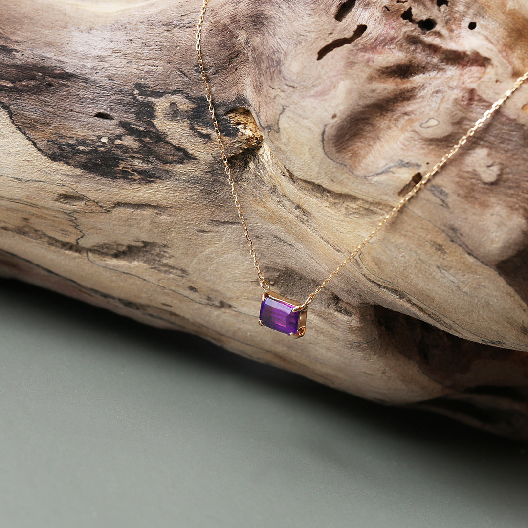 【受注生産品】K18スクエアアメジストネックレス
