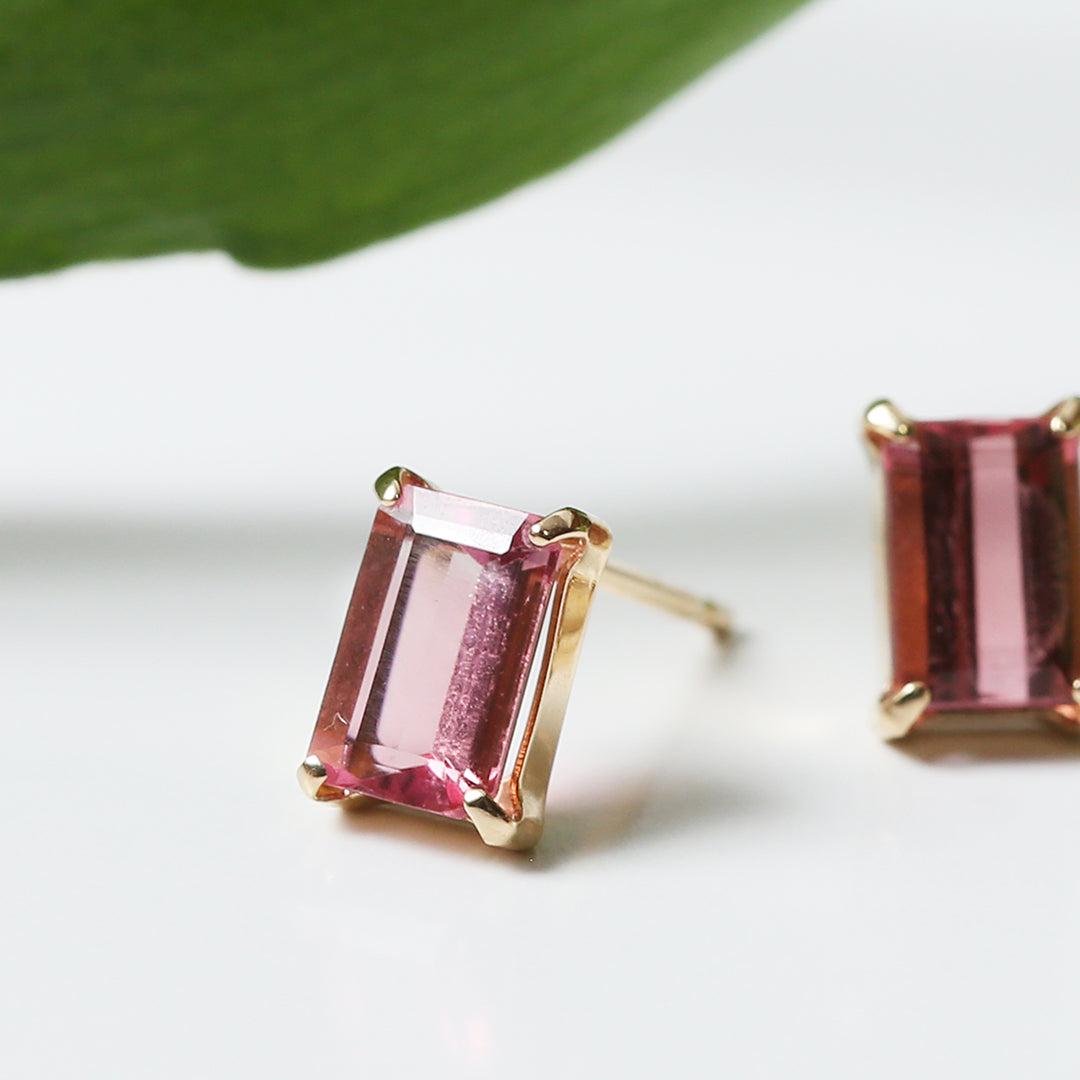 K18スクエアピンクトルマリンピアス