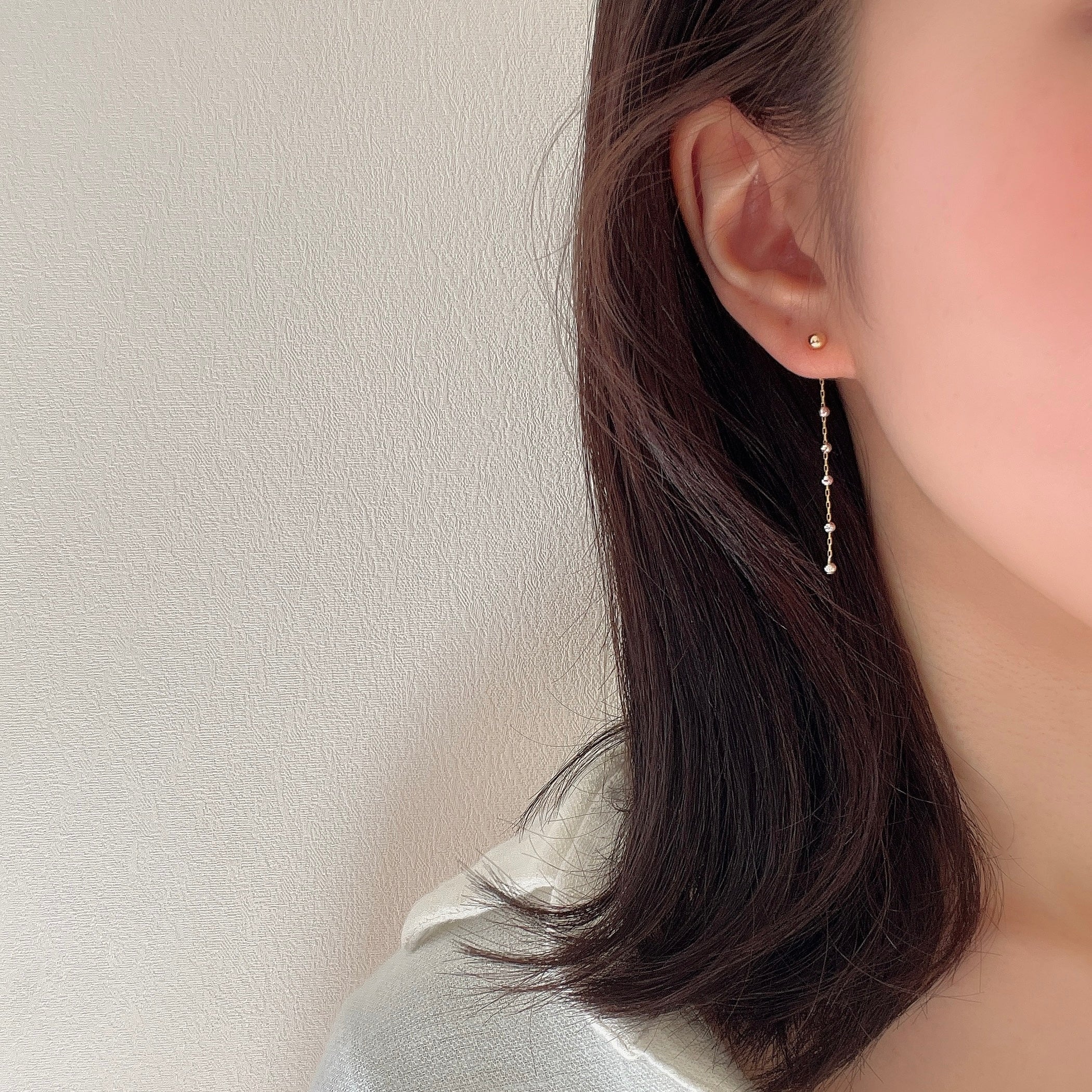 K18丸玉ピアス×スライドミラーボールキャッチ