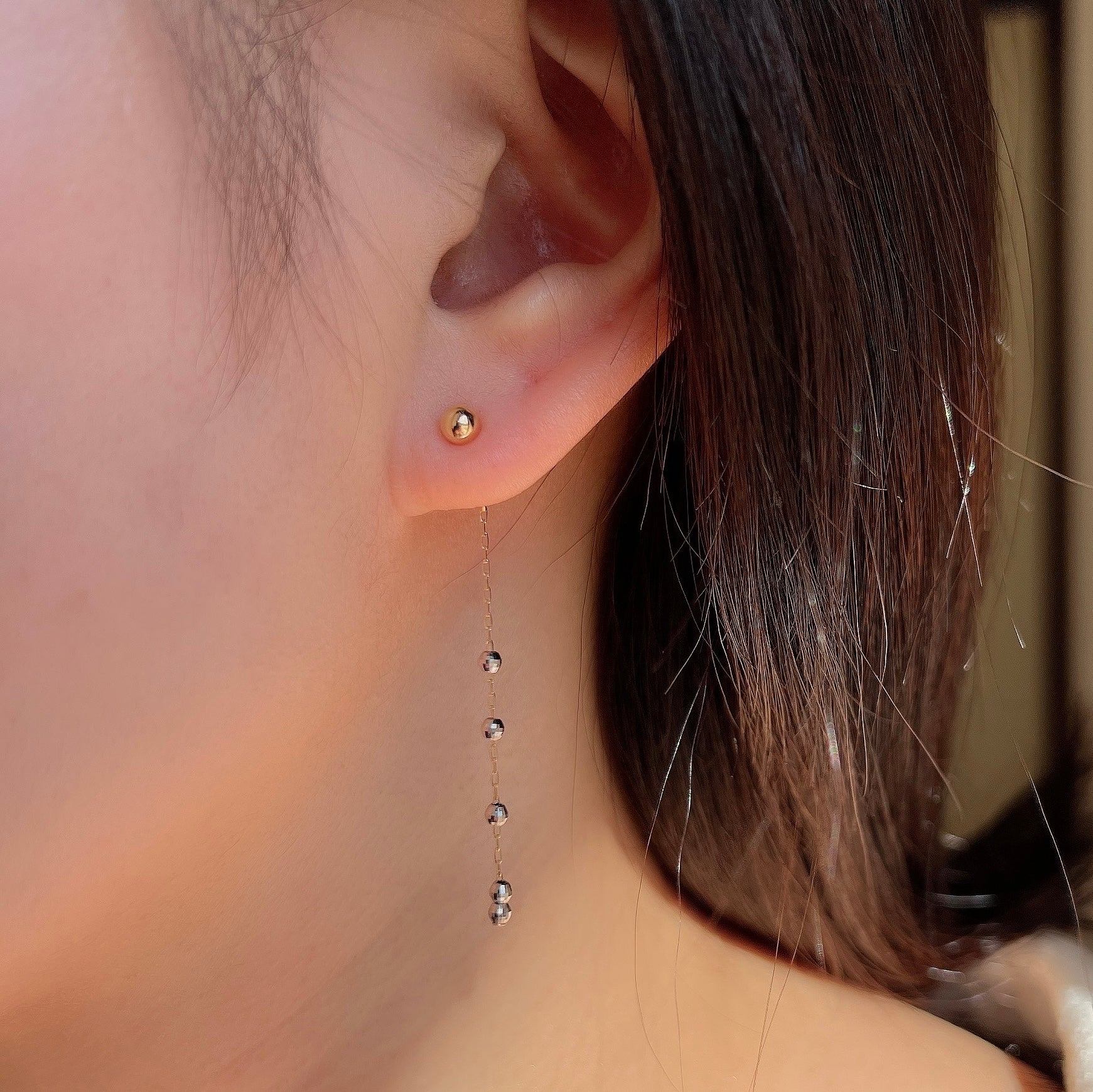 K18丸玉ピアス×スライドミラーボールキャッチ