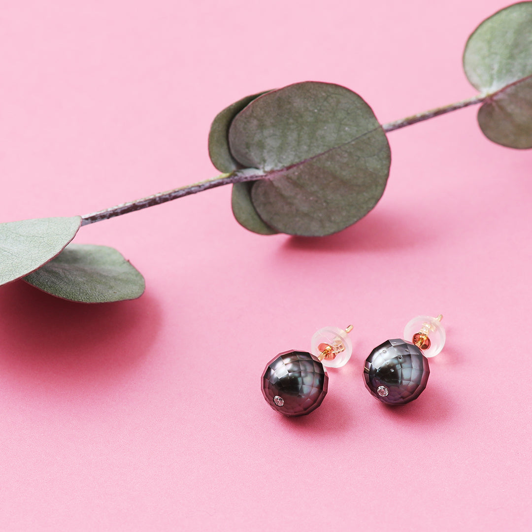 K18タヒチカットパールダイヤピアス