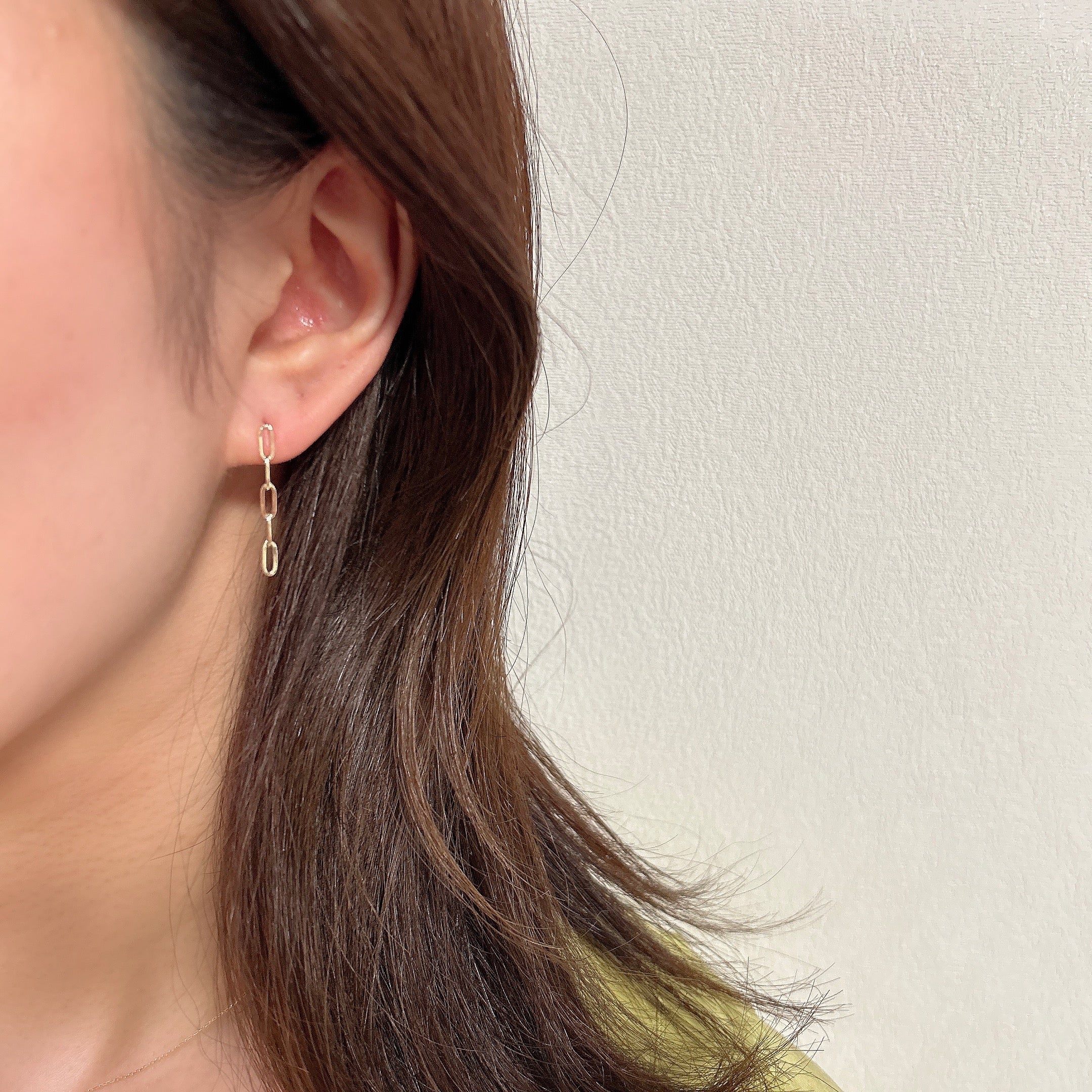 K18ペーパークリップチェーンピアス5コマ