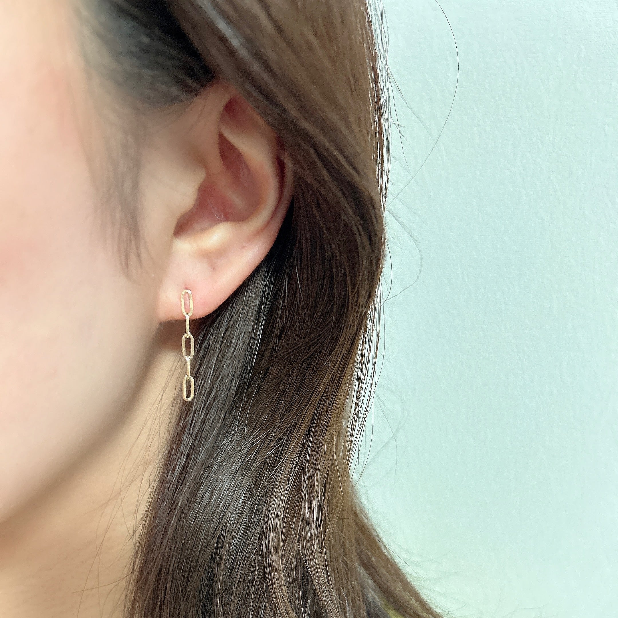 K18ペーパークリップチェーンピアス5コマ
