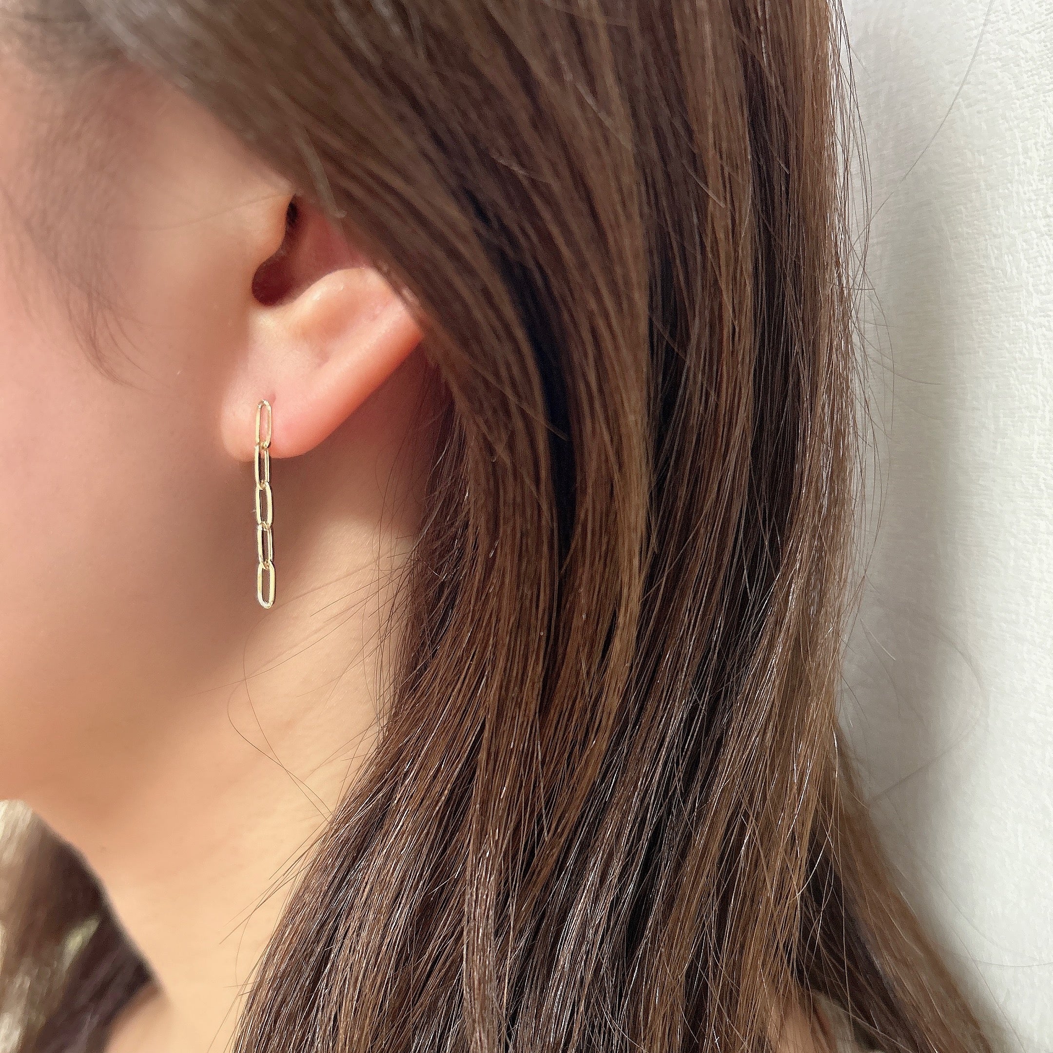 K18ペーパークリップチェーンピアス5コマ