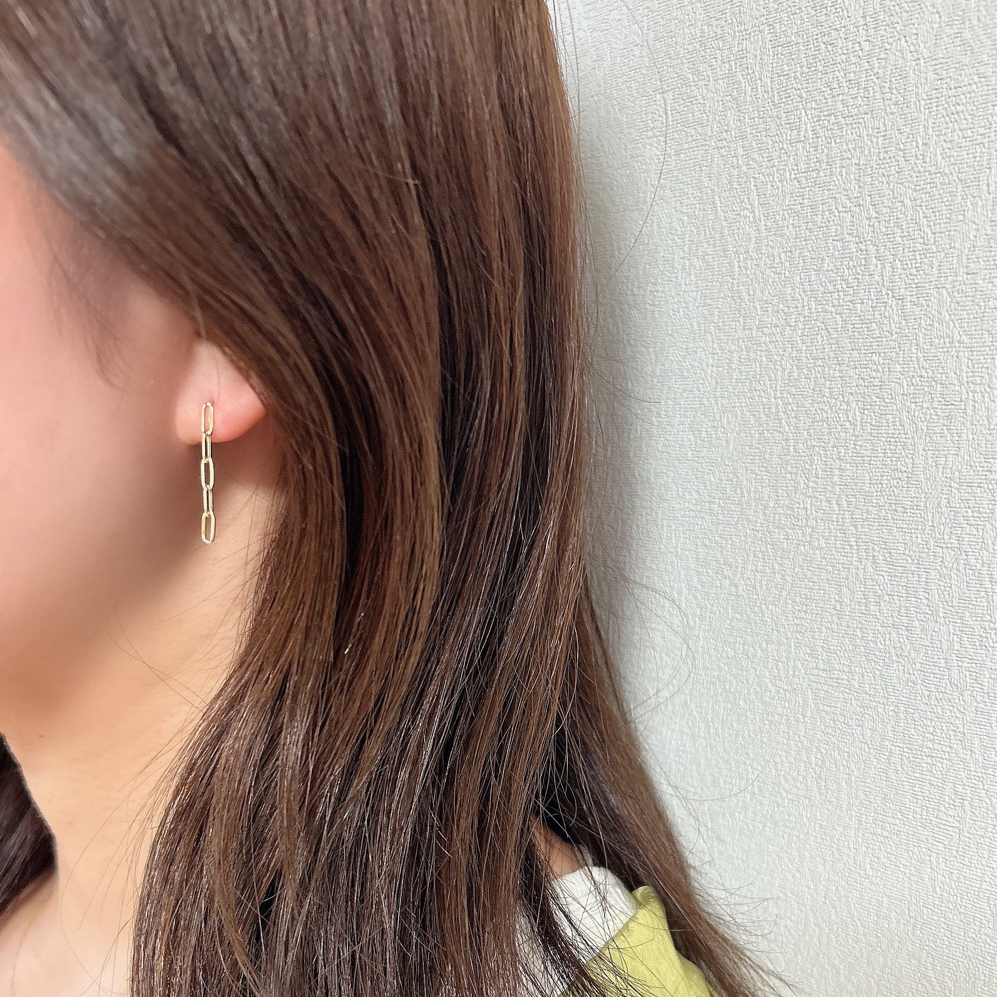 K18ペーパークリップチェーンピアス5コマ