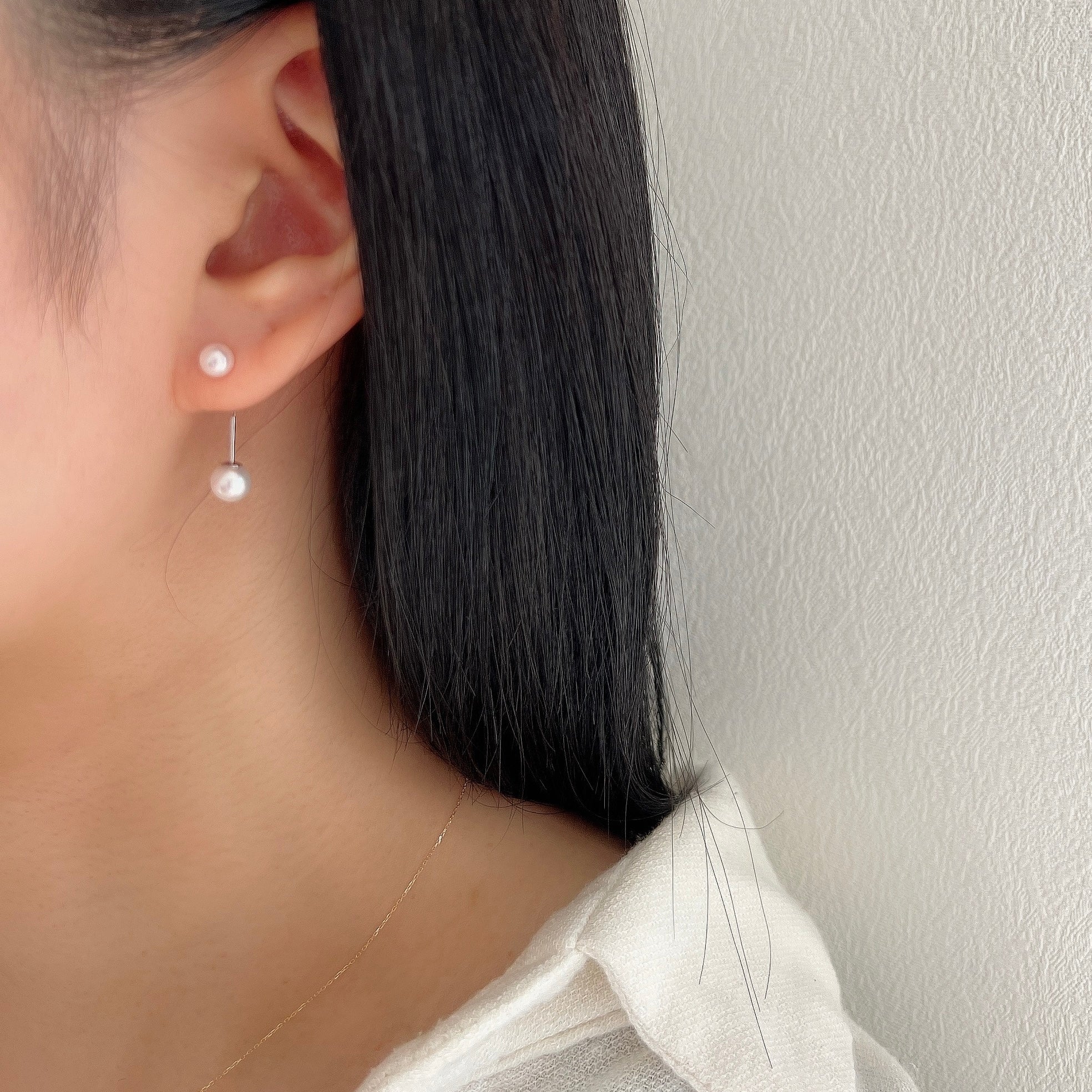 K18WGダブルアコヤパールピアス