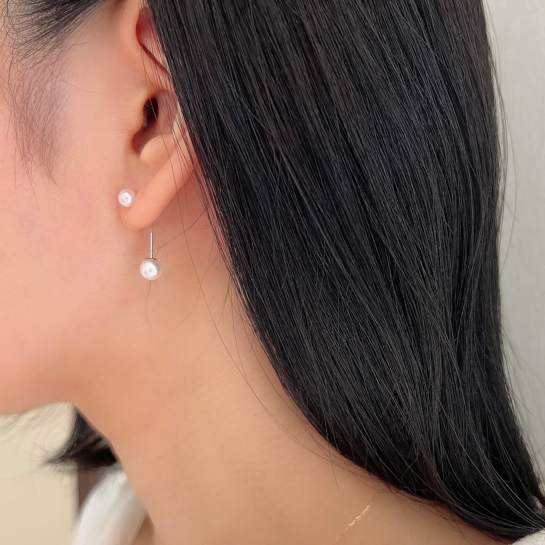 K18WGダブルアコヤパールピアス
