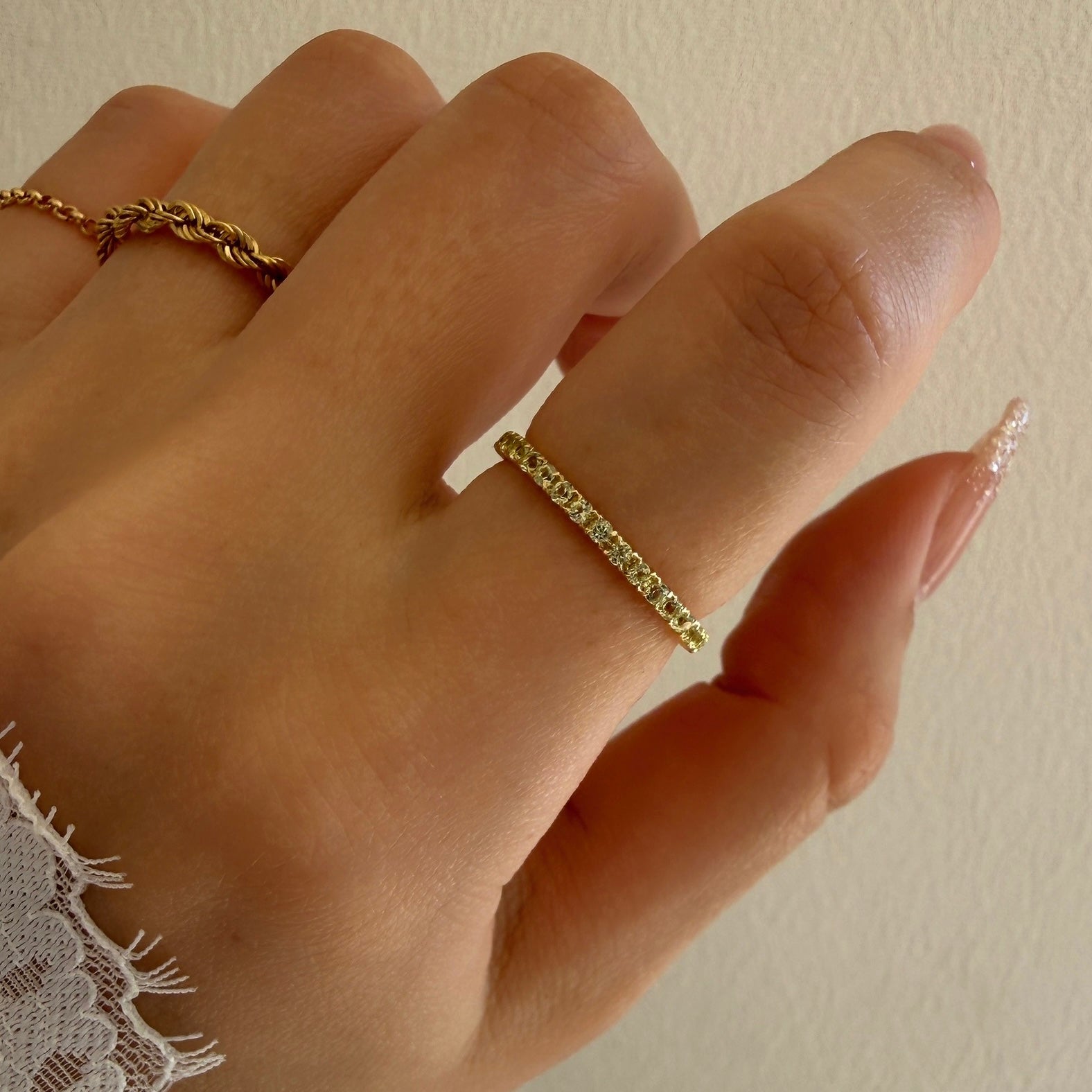 <期間限定販売>【受注生産品】K18ペリドットフルエタニティリング