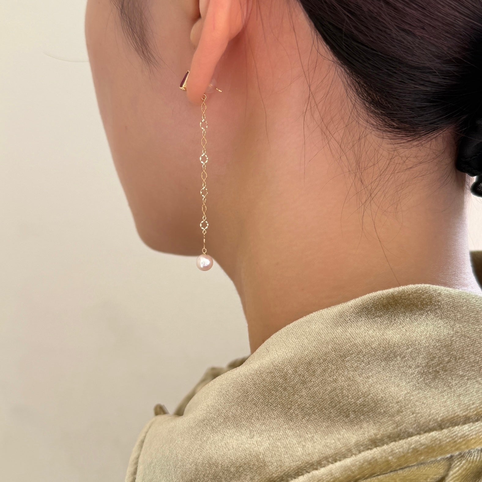 <NEW>K18アコヤパールレースチェーンピアスキャッチ