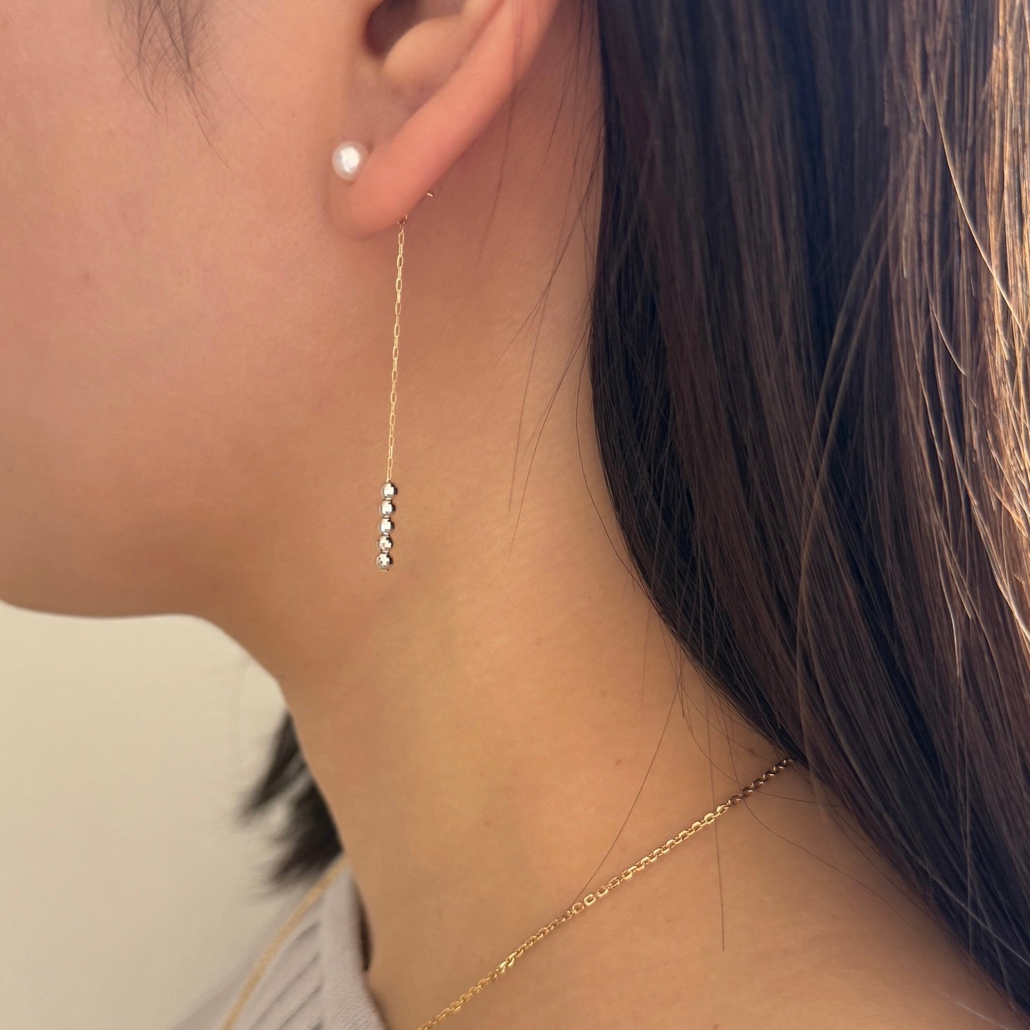 <NEW>K18コンビスライドミラーボールピアスキャッチ