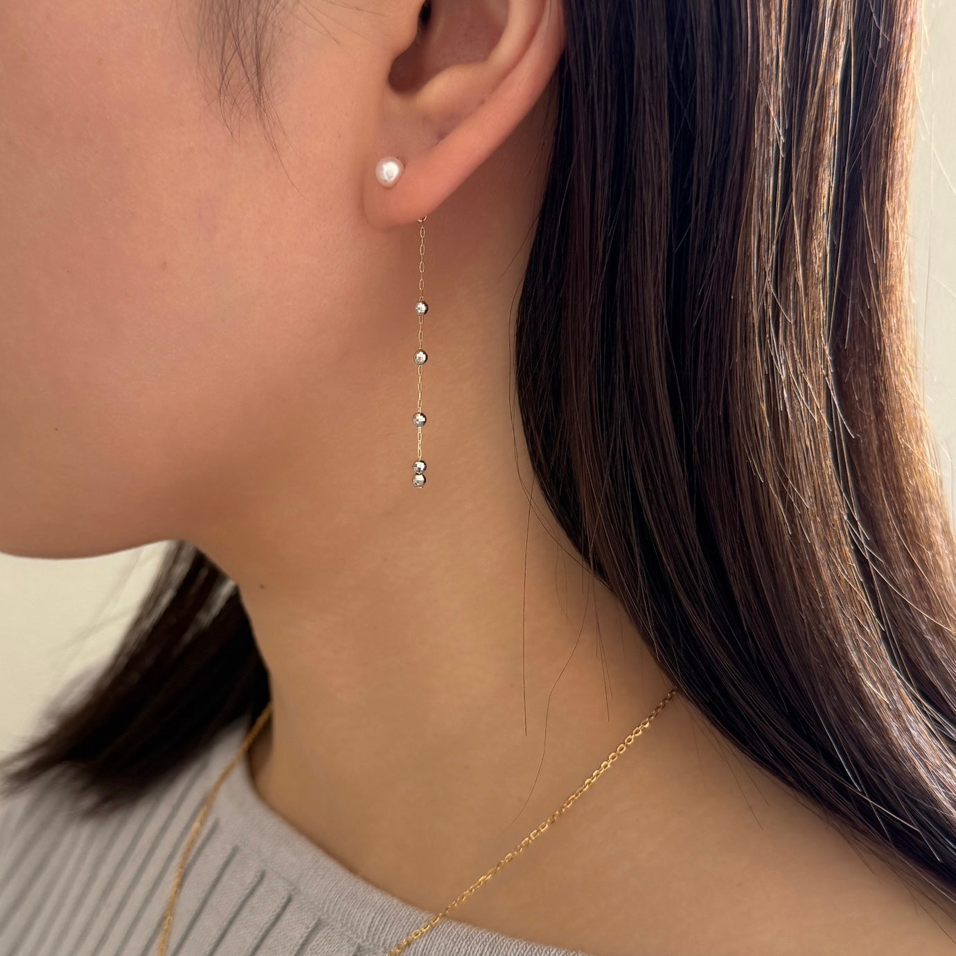 <NEW>K18コンビスライドミラーボールピアスキャッチ