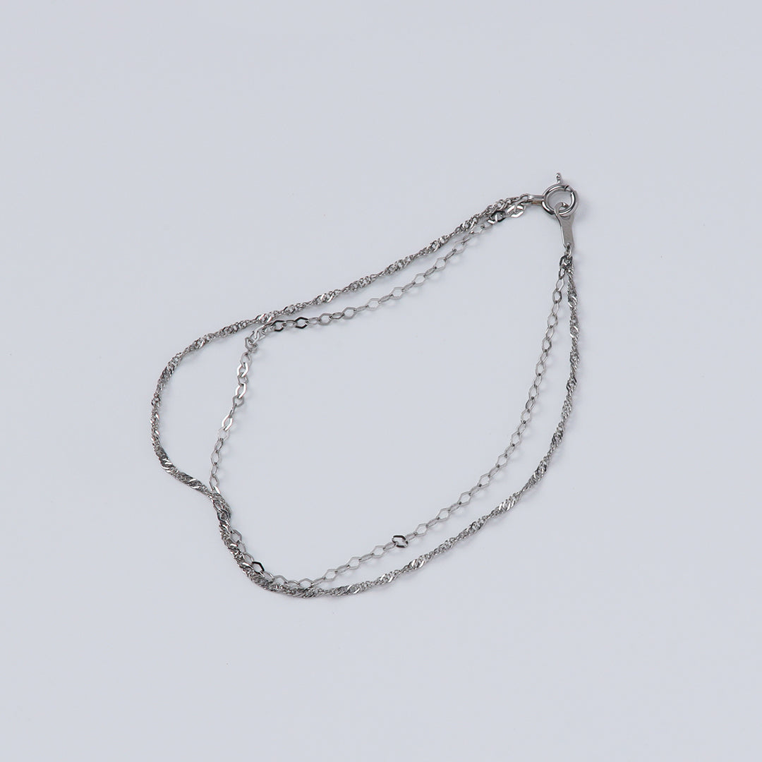 Pt850スクリュー×フラットダイヤチェーン2連ブレスレット