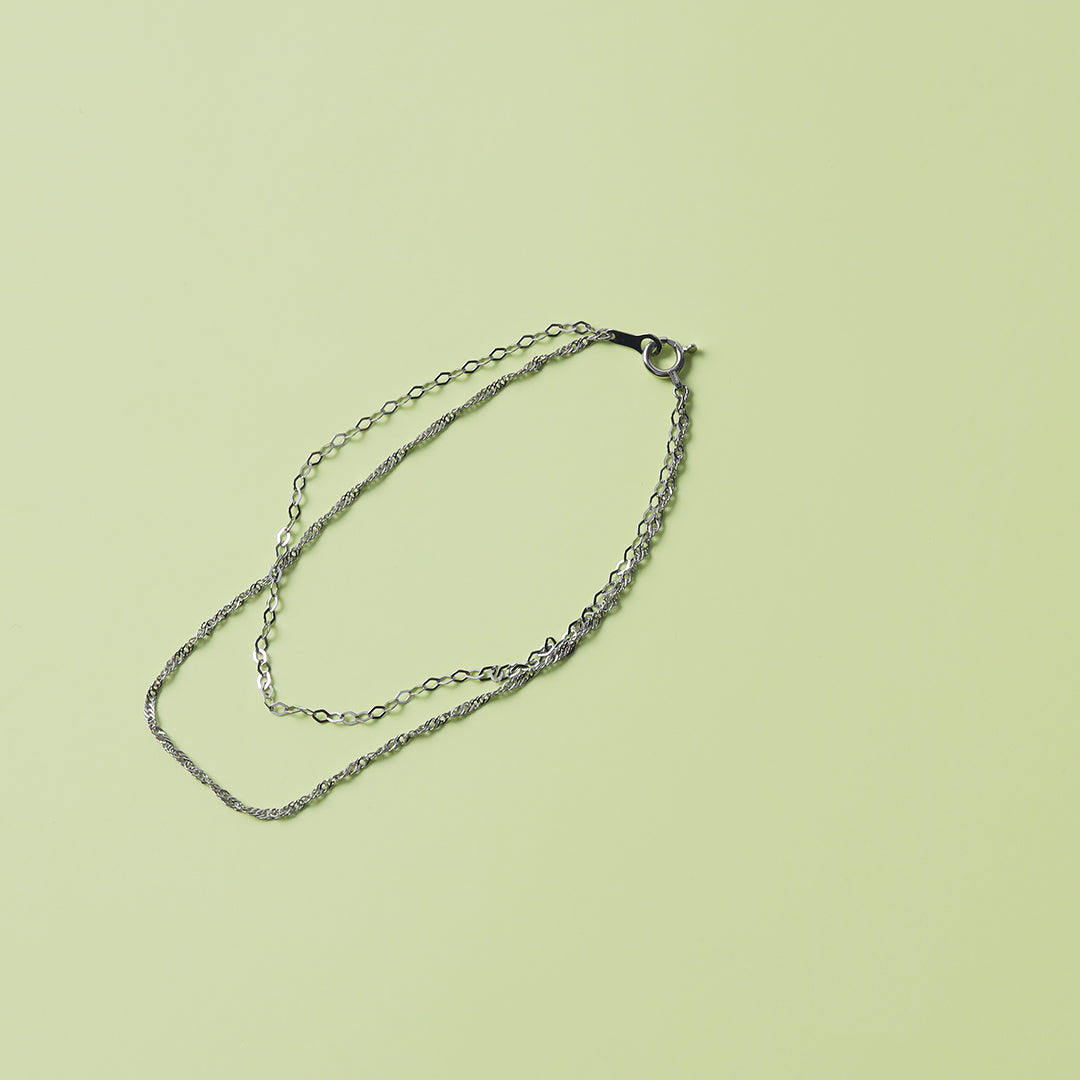 Pt850スクリュー×フラットダイヤチェーン2連ブレスレット