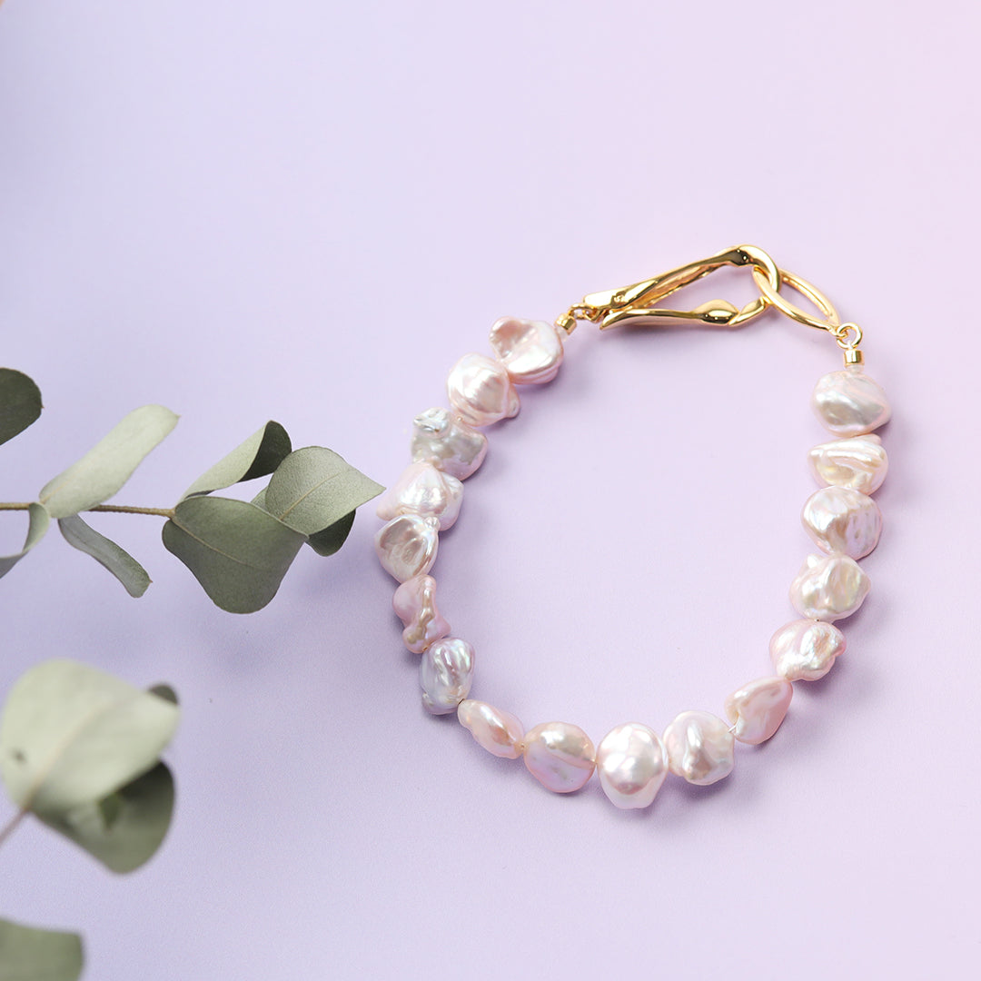 SV925淡水ケシパールブレスレットピンク