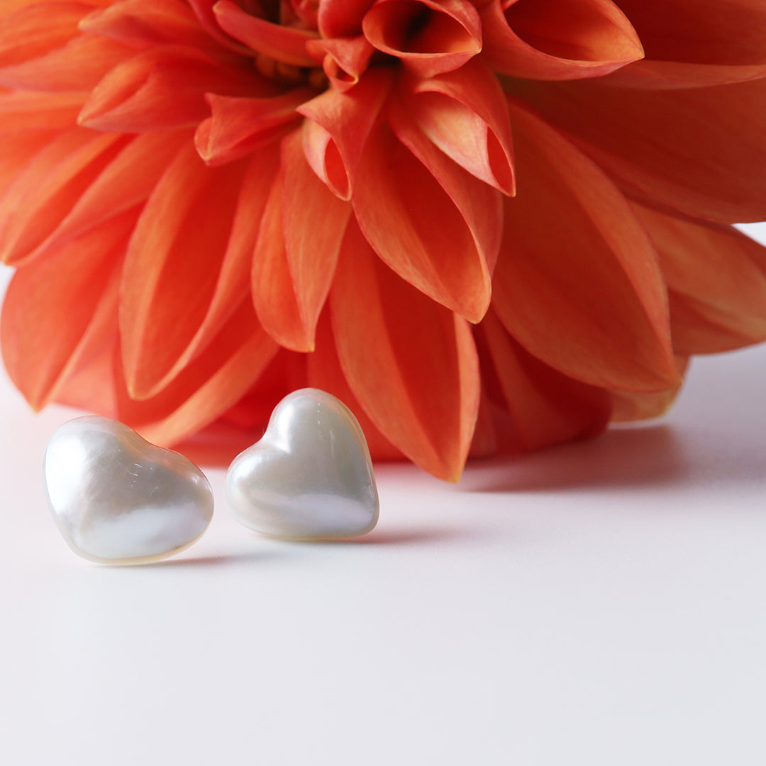 <NEW>K18ハート型マベパールピアス(ヨコ)