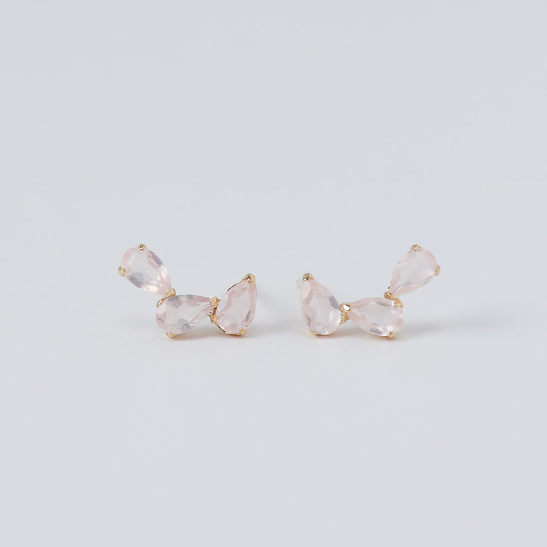 <NEW>K18ローズクォーツツユ3粒ピアス