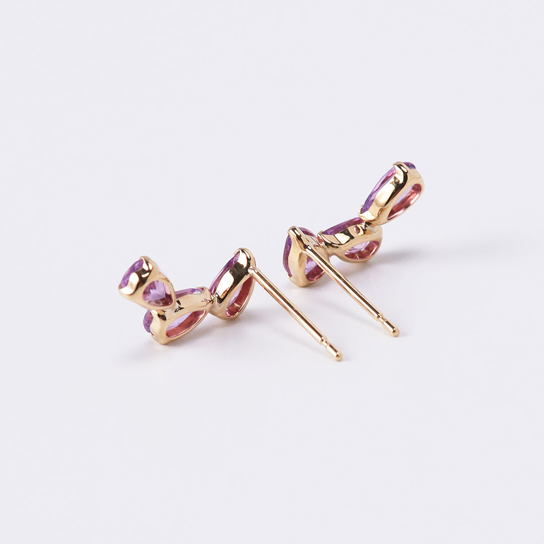 <NEW>K18ノーヒートパープルサファイアツユ3粒ピアス
