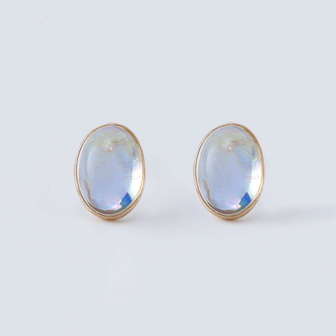 K18レインボームーンストーンオーバル大手巻きピアス