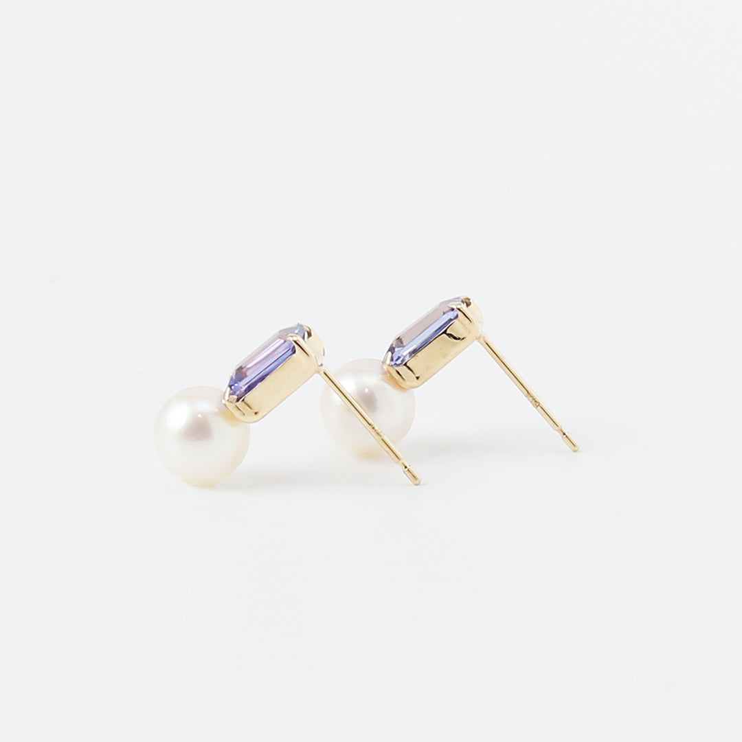 K18タンザナイト×アコヤパールピアス