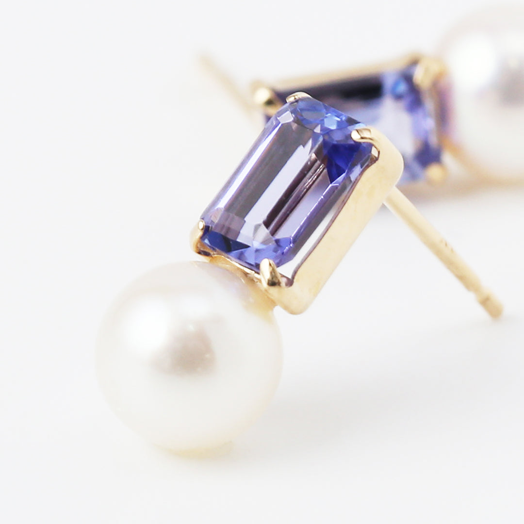 K18タンザナイト×アコヤパールピアス