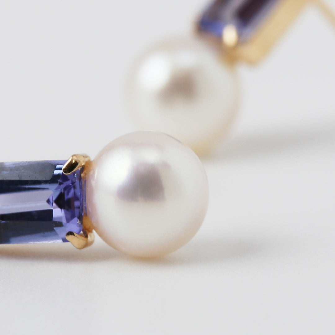 K18タンザナイト×アコヤパールピアス