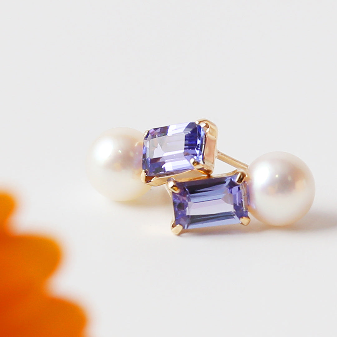 K18タンザナイト×アコヤパールピアス