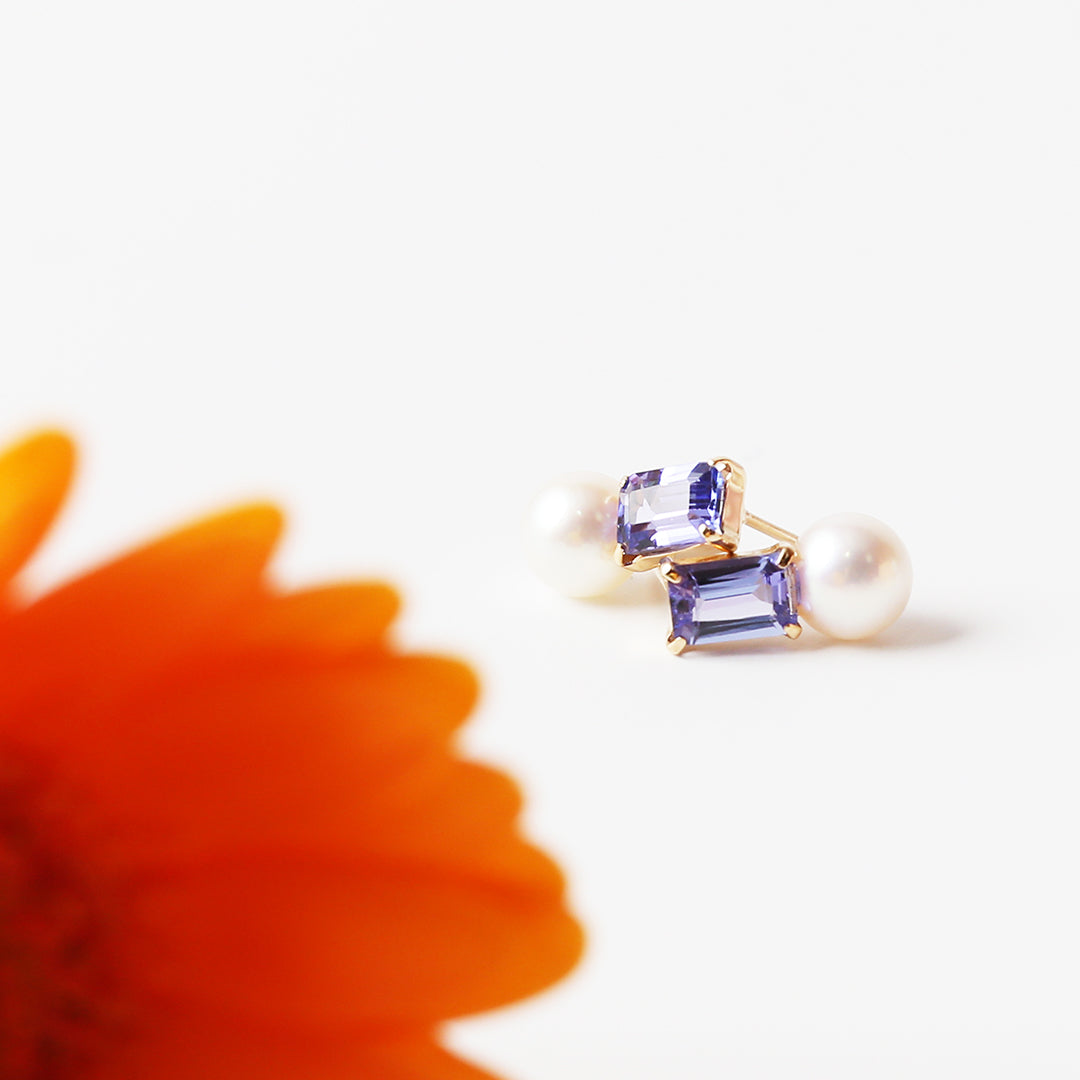 K18タンザナイト×アコヤパールピアス