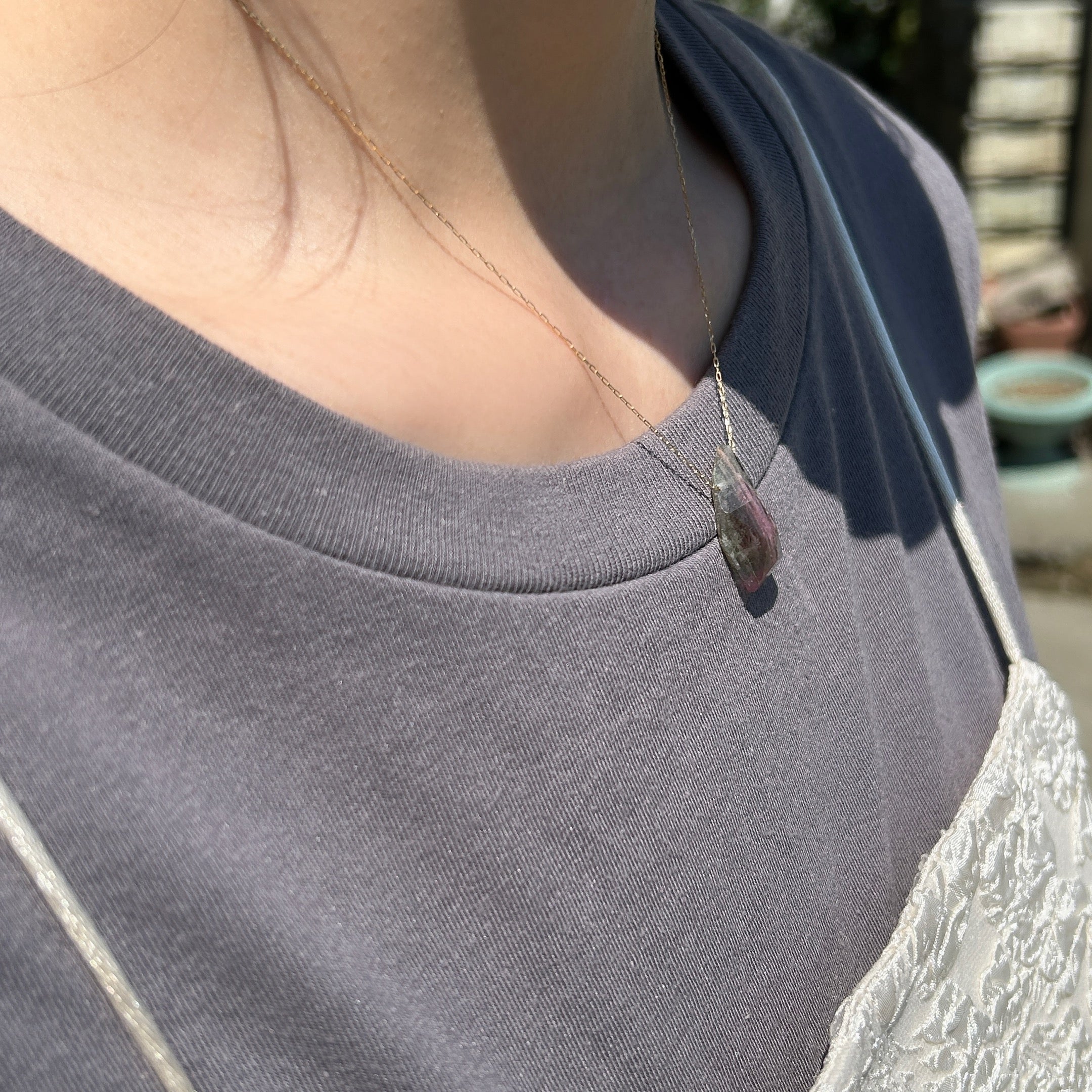 【一点物】K18ランダムカットトルマリンネックレス001