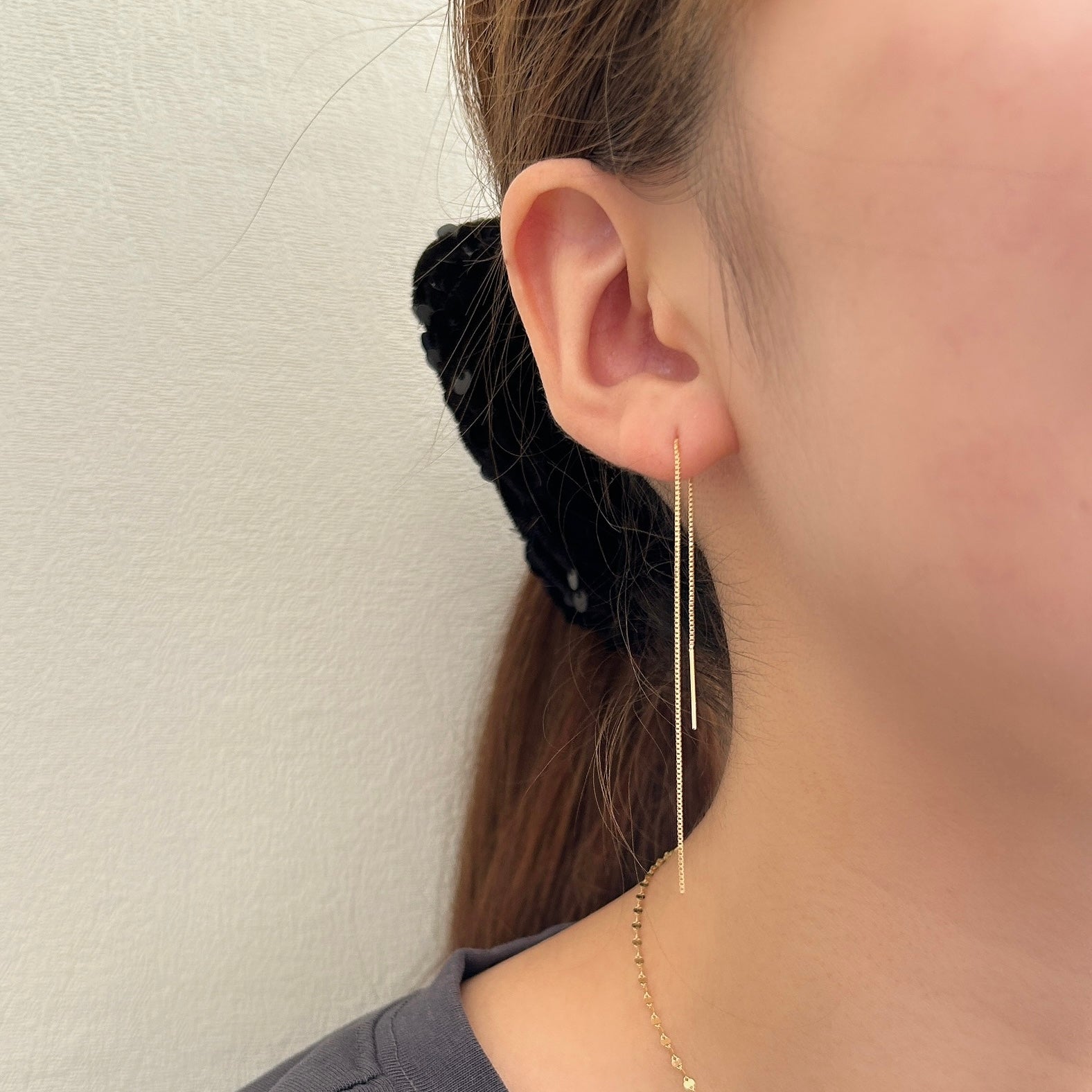 K18ベネチェーンロングピアス