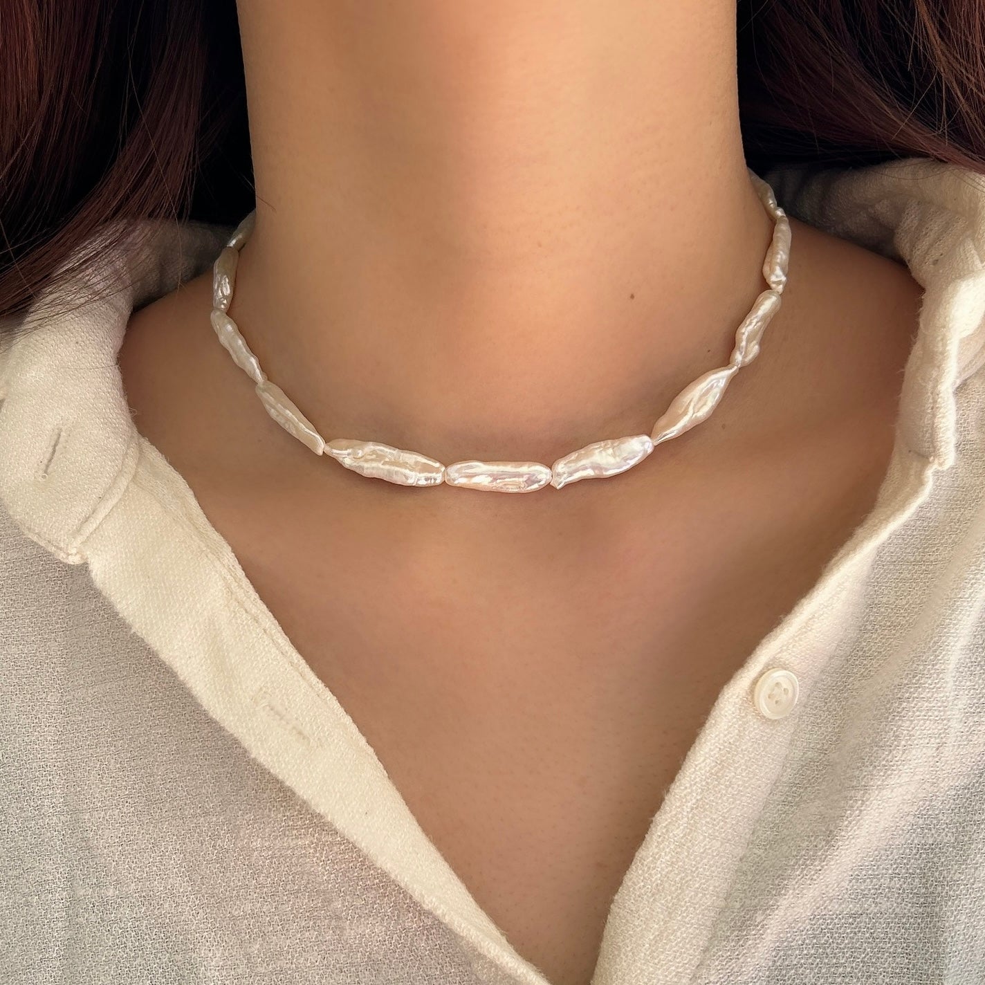 SV925変形淡水パールチョーカーネックレス