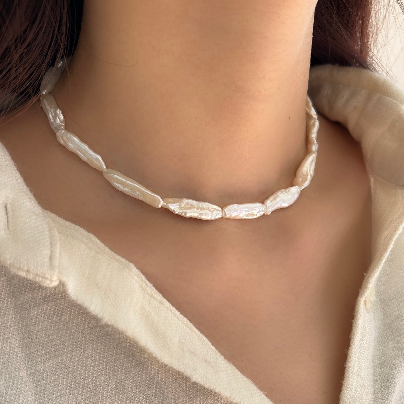 SV925変形淡水パールチョーカーネックレス