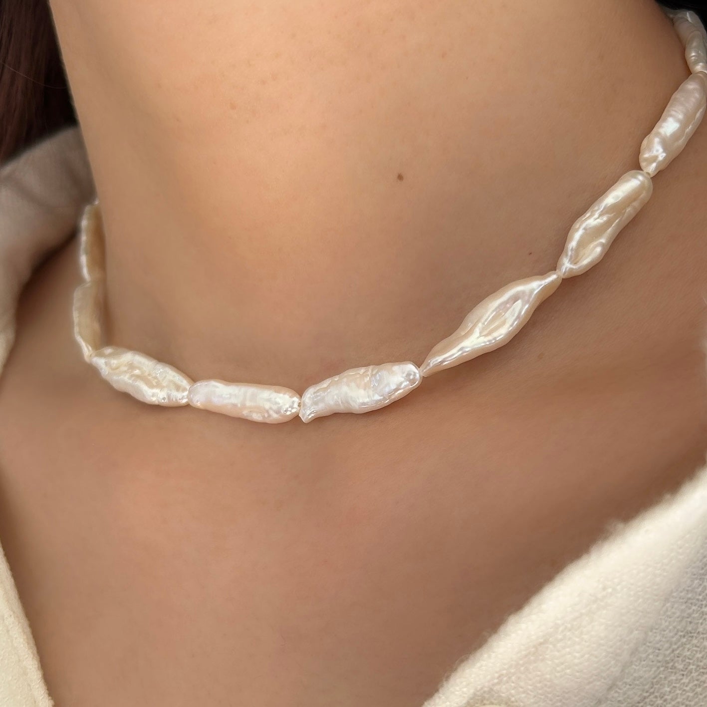 SV925変形淡水パールチョーカーネックレス