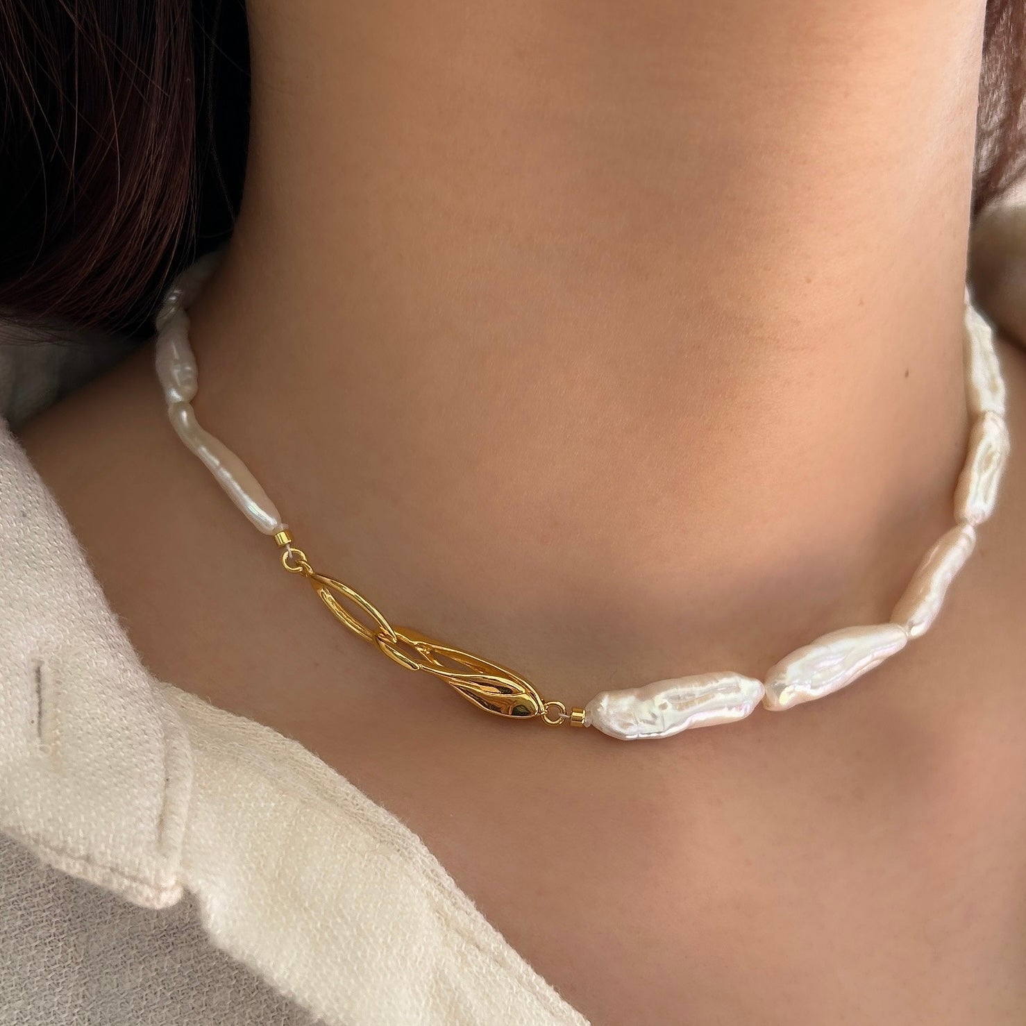 SV925変形淡水パールチョーカーネックレス