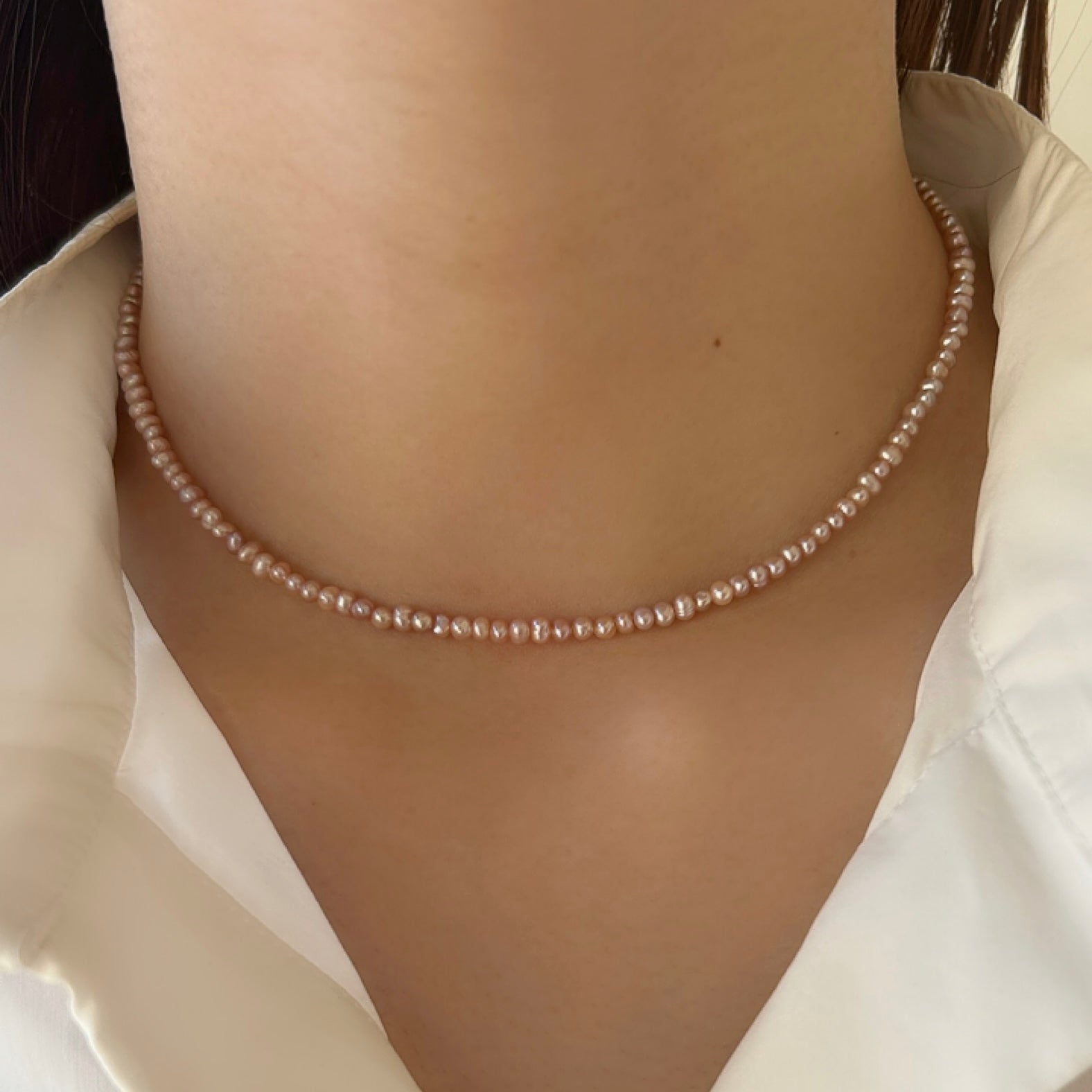 SV925淡水ピンクベビーパールネックレス