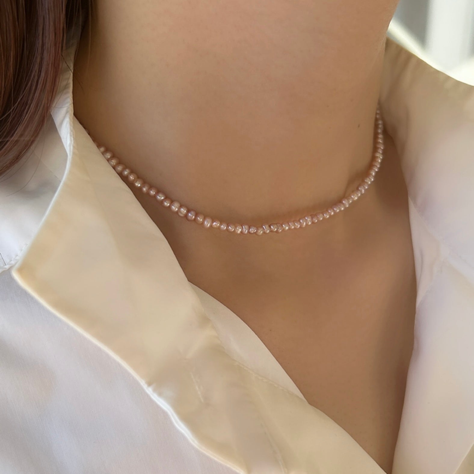 SV925淡水ピンクベビーパールネックレス