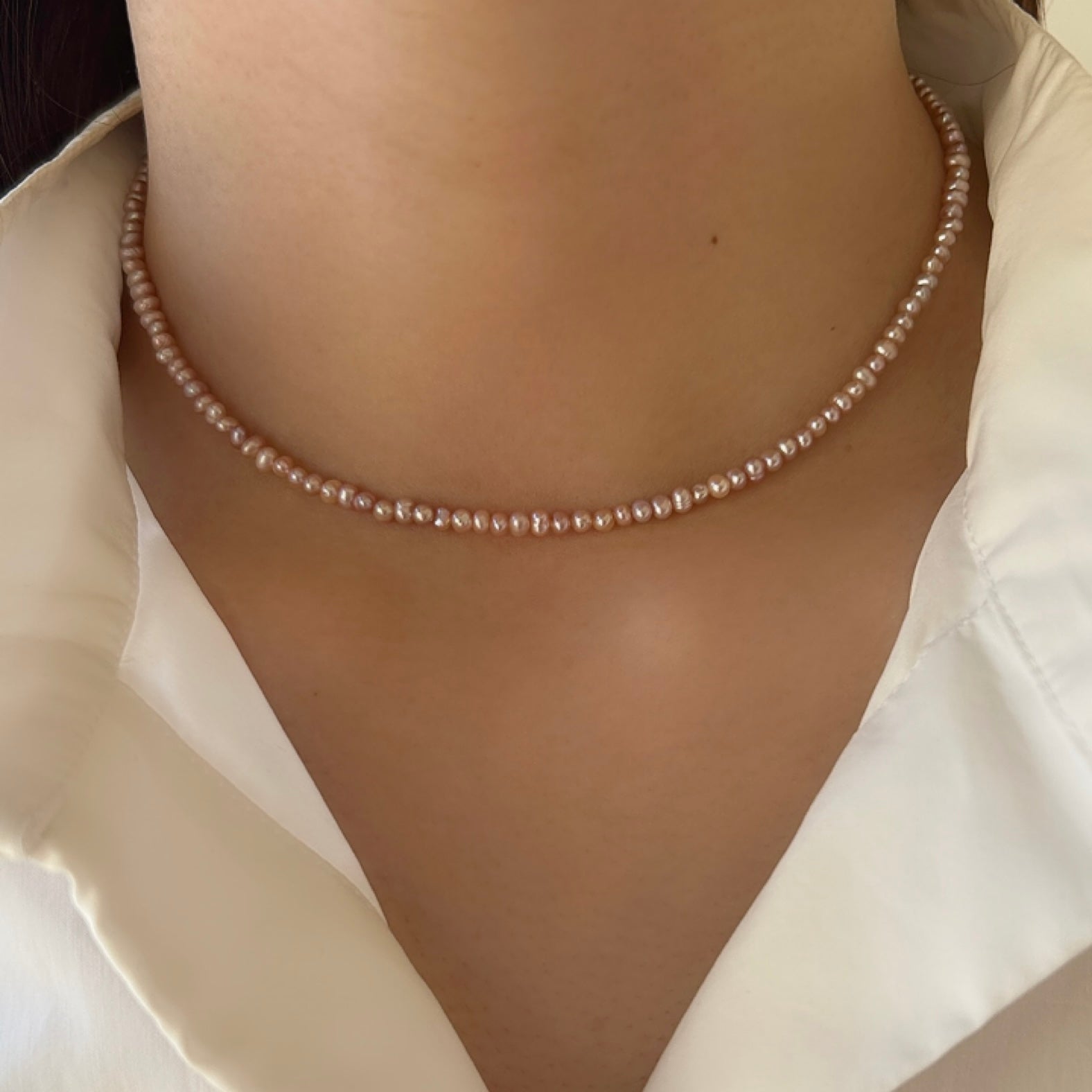 SV925淡水ピンクベビーパールネックレス