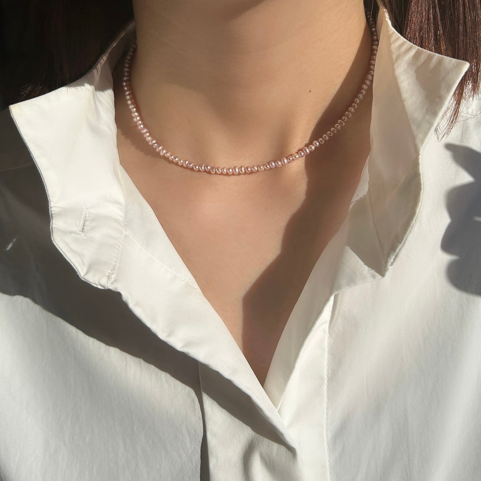 SV925淡水ピンクベビーパールネックレス