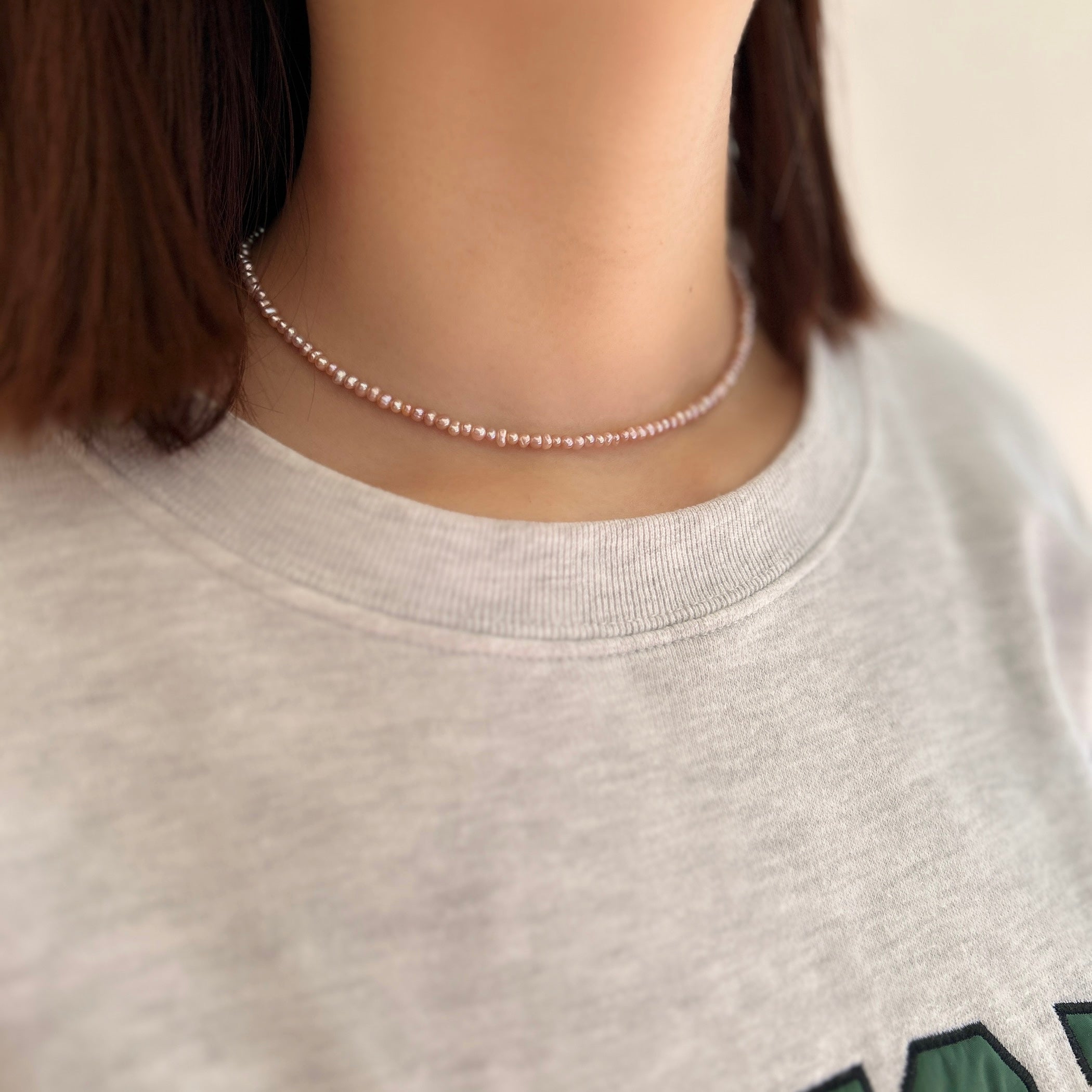 SV925淡水ピンクベビーパールネックレス