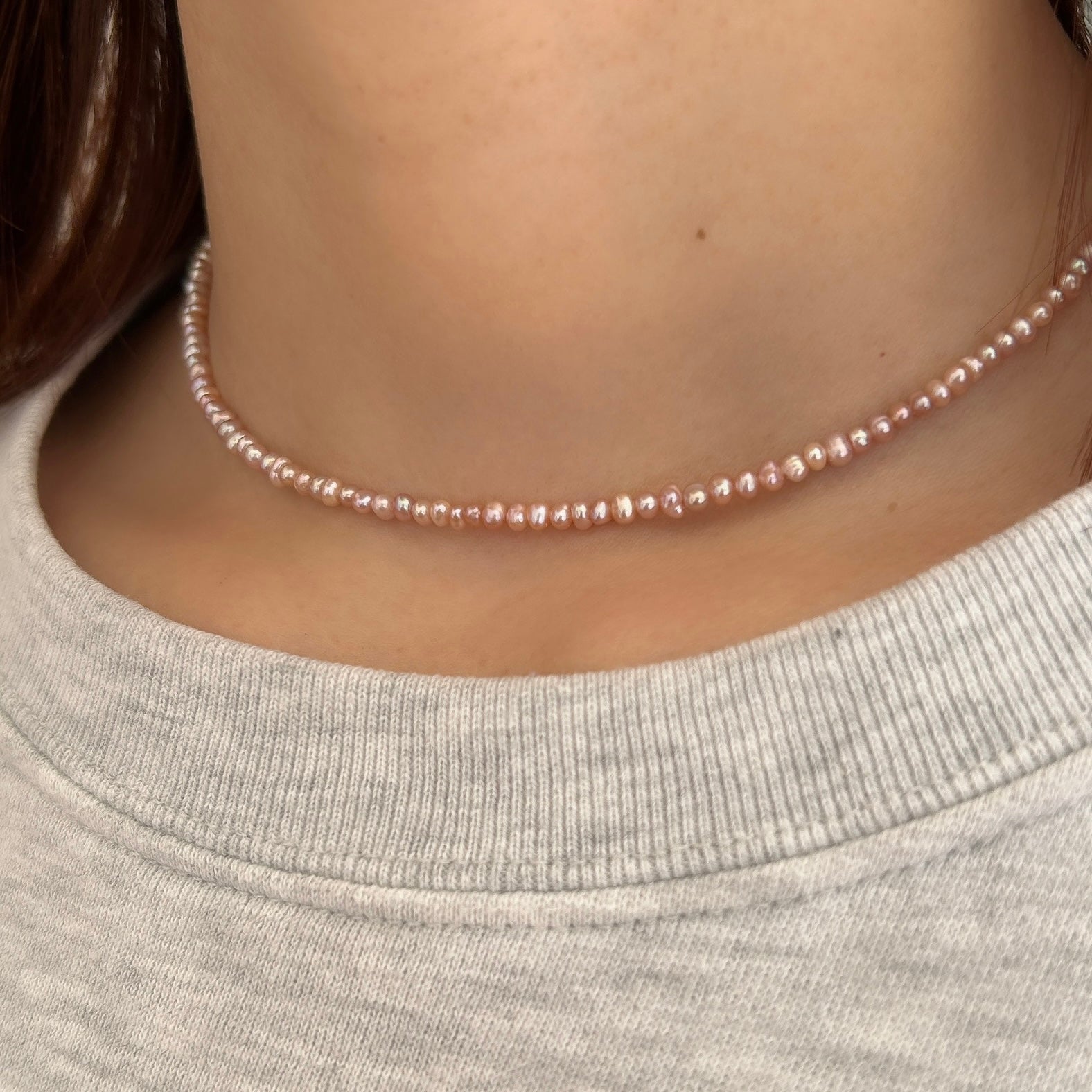 SV925淡水ピンクベビーパールネックレス