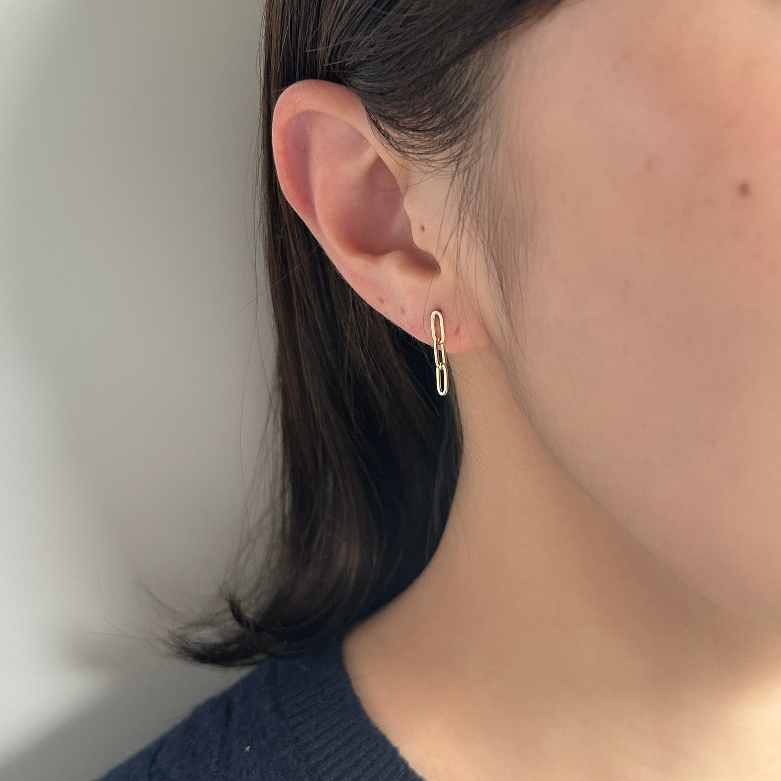 K18ペーパークリップチェーンピアス3コマ