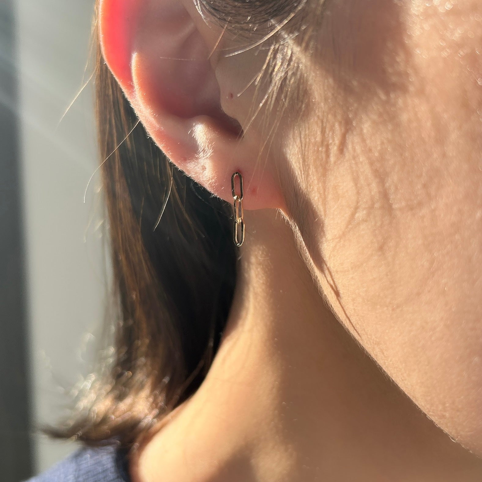 K18ペーパークリップチェーンピアス3コマ