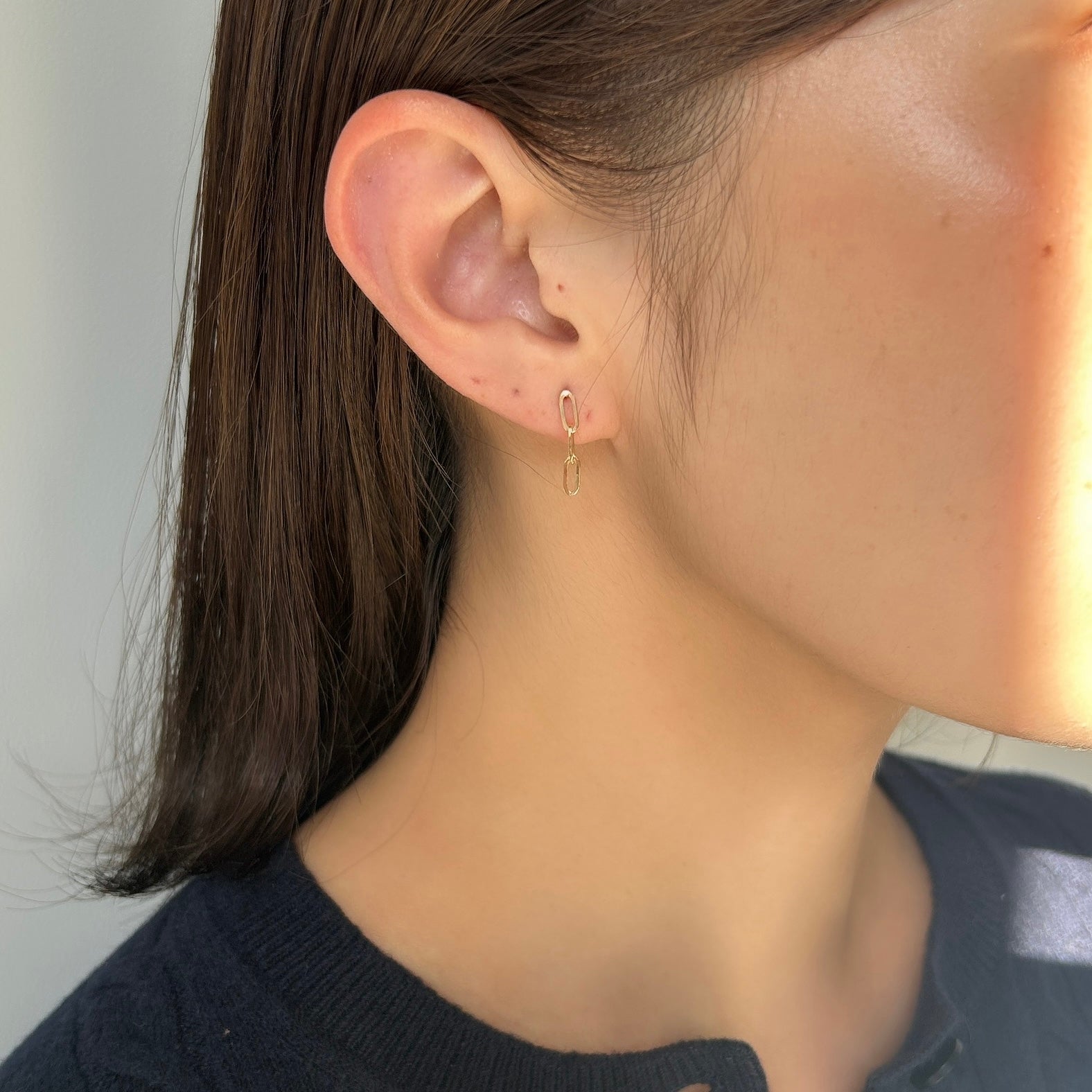 K18ペーパークリップチェーンピアス3コマ