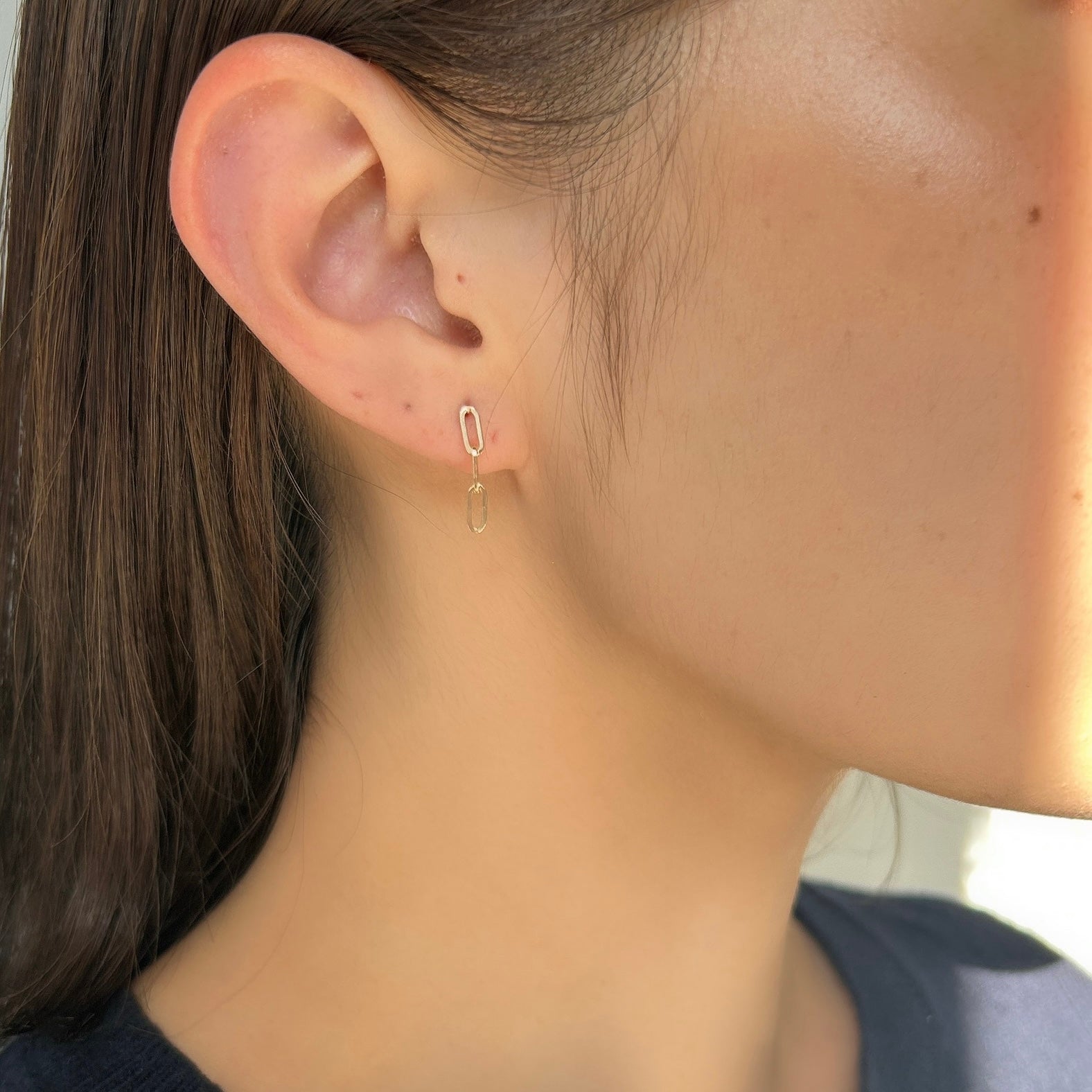 K18ペーパークリップチェーンピアス3コマ
