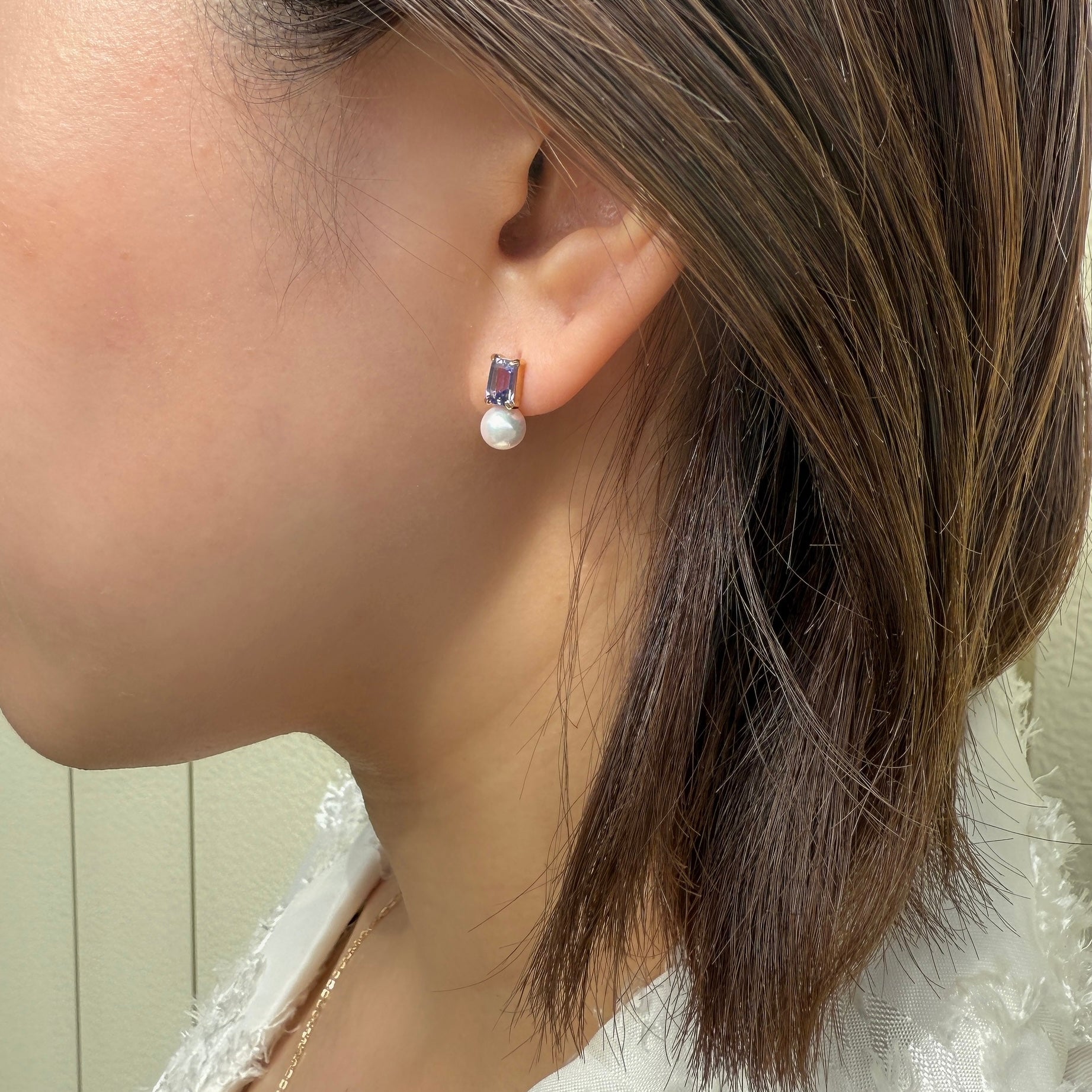 K18タンザナイト×アコヤパールピアス