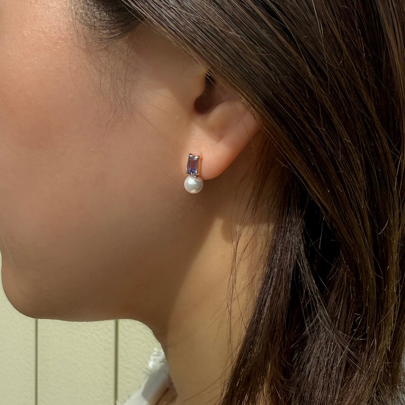 K18タンザナイト×アコヤパールピアス