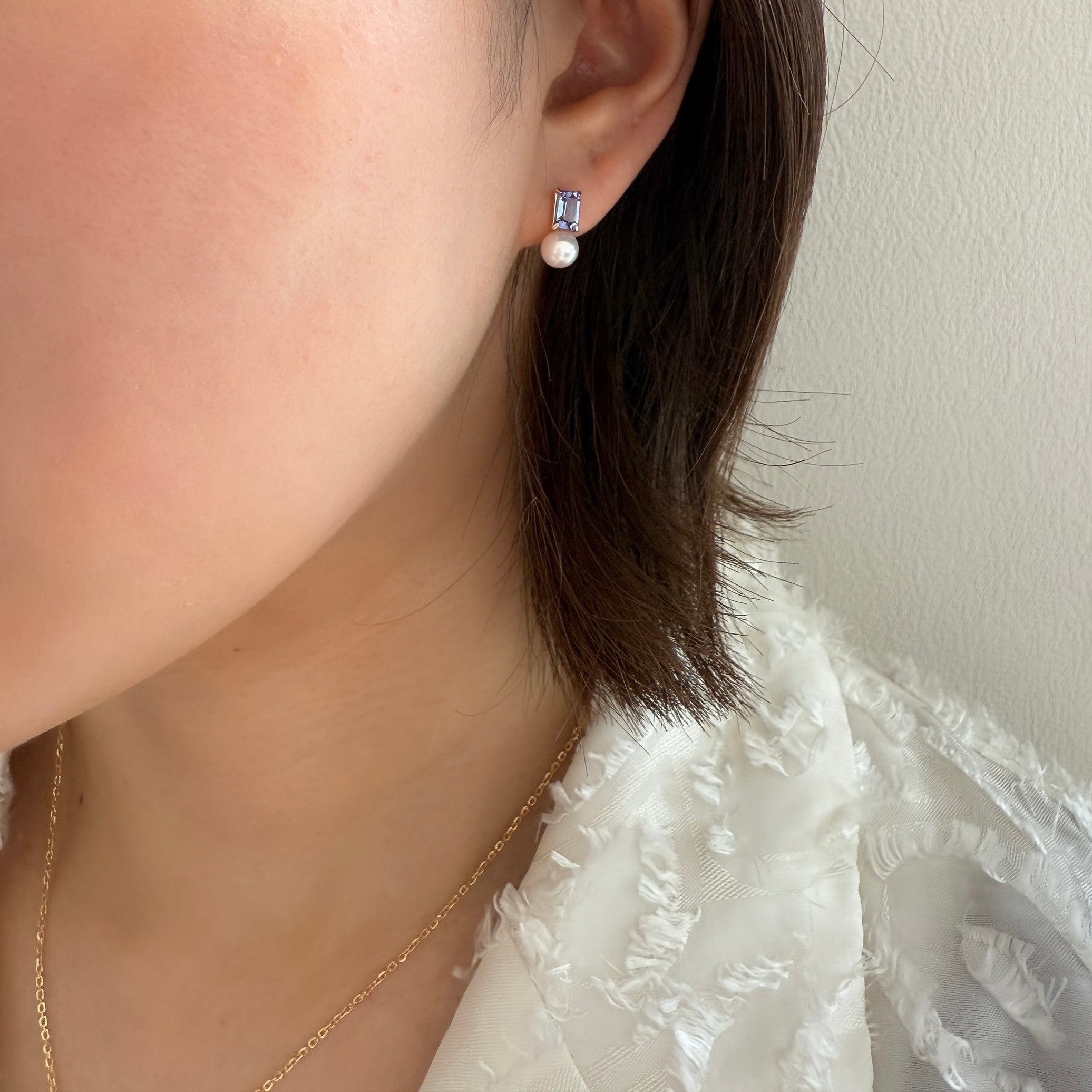 K18タンザナイト×アコヤパールピアス